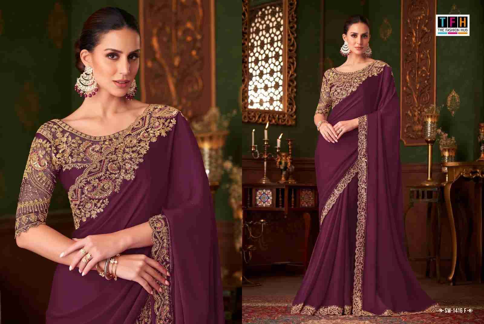 Sandalwood 1416 Colours By TFH 1416-A To 1416-F Series Indian Traditional Wear Collection Beautiful Stylish Fancy Colorful Party Wear & Occasional Wear Satin Silk Sarees At Wholesale Price