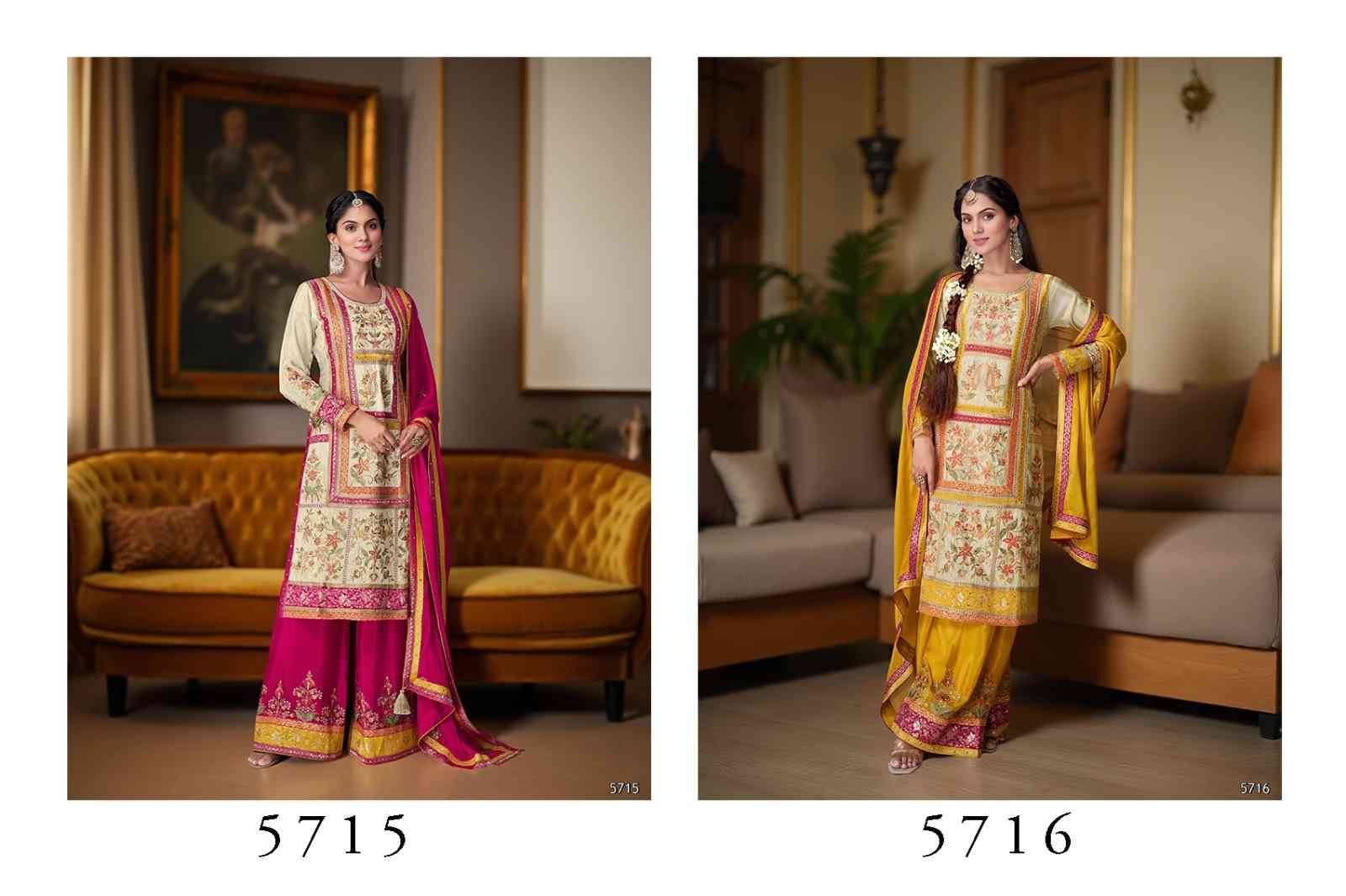 Zeeya Vol-3 By Zeeya 5715 To 5716 Series Designer Sharara Suits Collection Beautiful Stylish Fancy Colorful Party Wear & Occasional Wear Jacquard Dresses At Wholesale Price