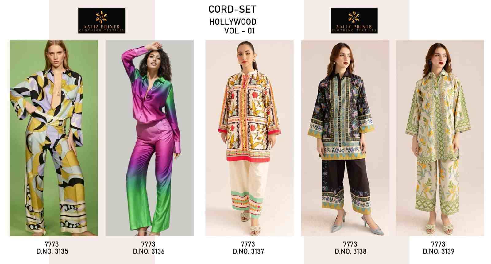 Hollywood Vol-1 By Aaliz Prints 3135 To 3139 Series Designer Stylish Fancy Colorful Beautiful Party Wear & Ethnic Wear Collection Lawn Print Co-Ord At Wholesale Price