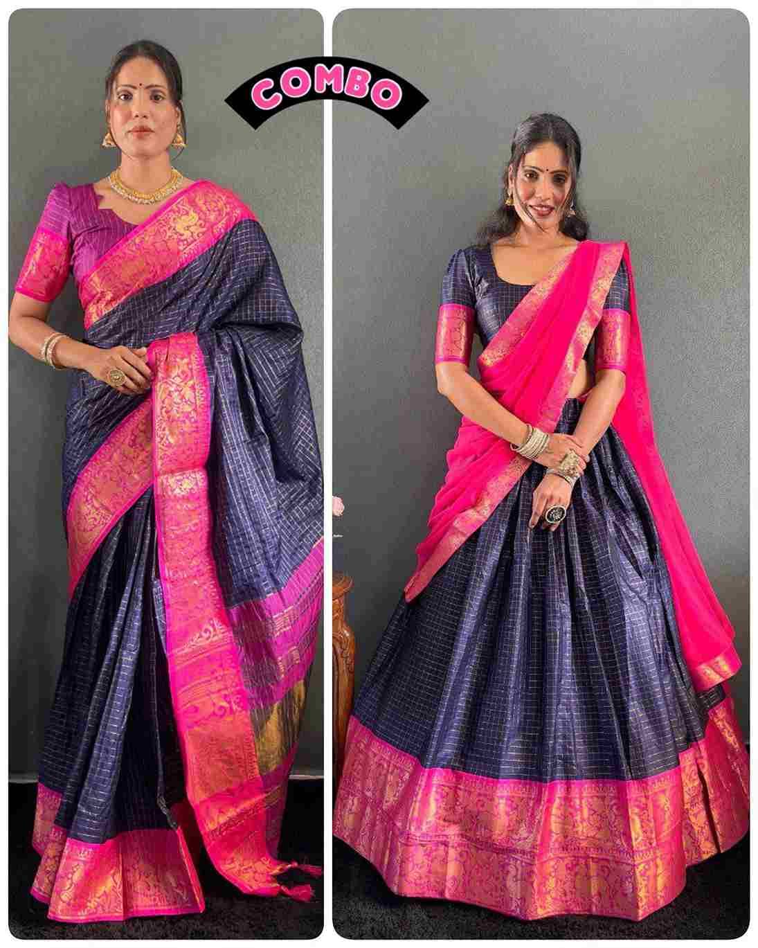 Ab-Checks Combo By Fashid Wholesale 01 To 08 Series Indian Traditional Wear Collection Beautiful Stylish Fancy Colorful Party Wear & Occasional Wear Cotton Silk Sarees With Cotton Lehenga At Wholesale Price