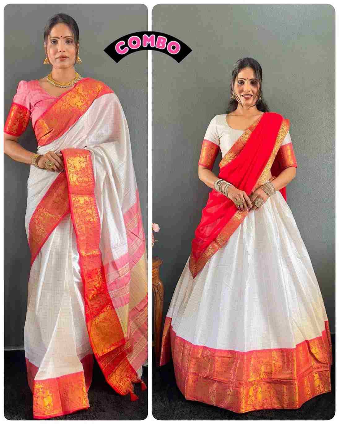 Ab-Checks Combo By Fashid Wholesale 01 To 08 Series Indian Traditional Wear Collection Beautiful Stylish Fancy Colorful Party Wear & Occasional Wear Cotton Silk Sarees With Cotton Lehenga At Wholesale Price