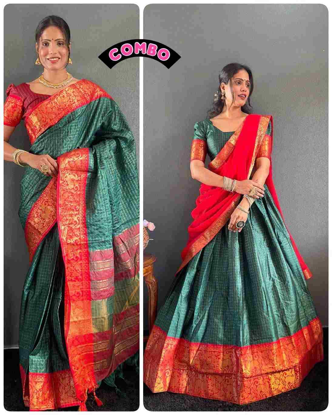 Ab-Checks Combo By Fashid Wholesale 01 To 08 Series Indian Traditional Wear Collection Beautiful Stylish Fancy Colorful Party Wear & Occasional Wear Cotton Silk Sarees With Cotton Lehenga At Wholesale Price