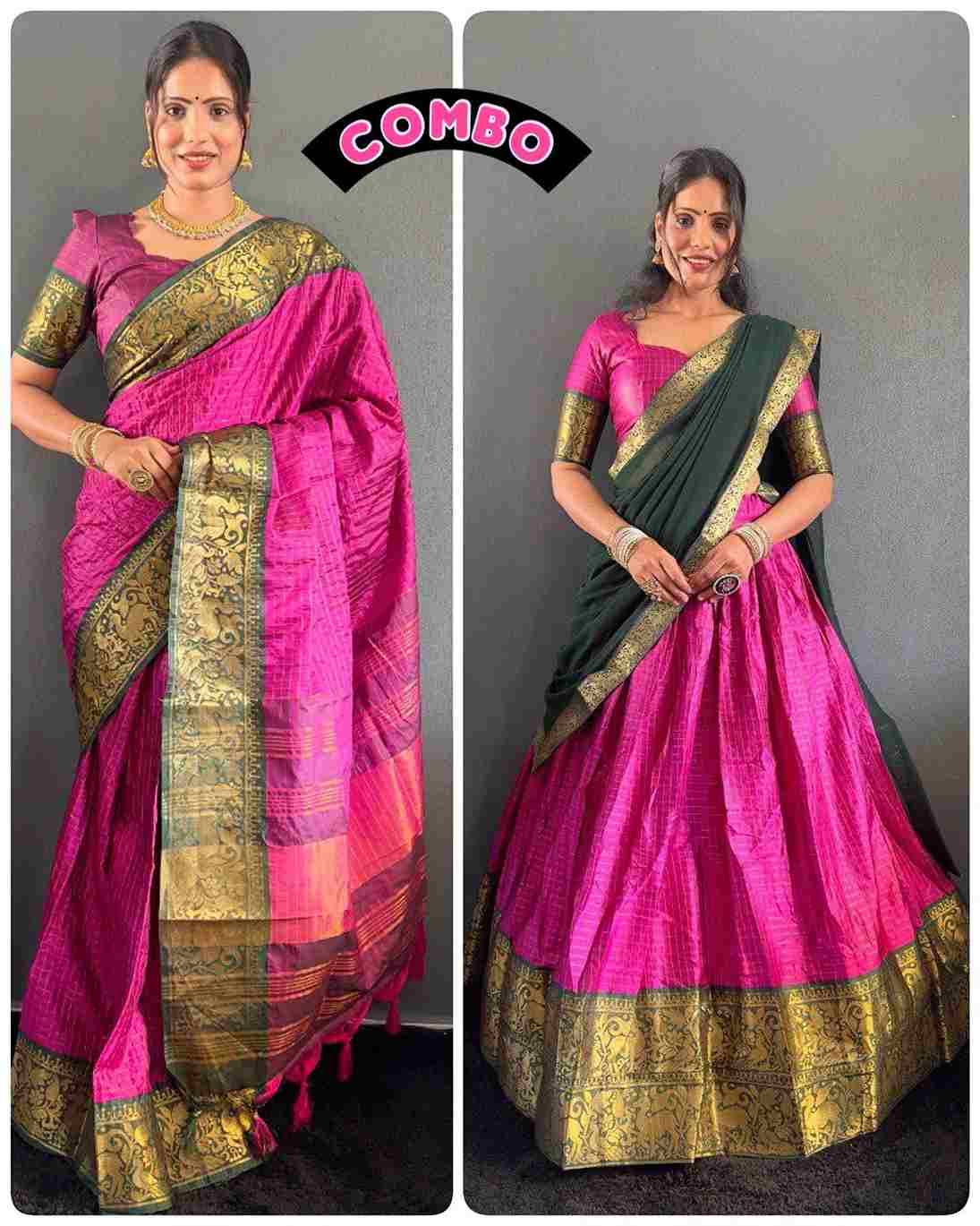 Ab-Checks Combo By Fashid Wholesale 01 To 08 Series Indian Traditional Wear Collection Beautiful Stylish Fancy Colorful Party Wear & Occasional Wear Cotton Silk Sarees With Cotton Lehenga At Wholesale Price