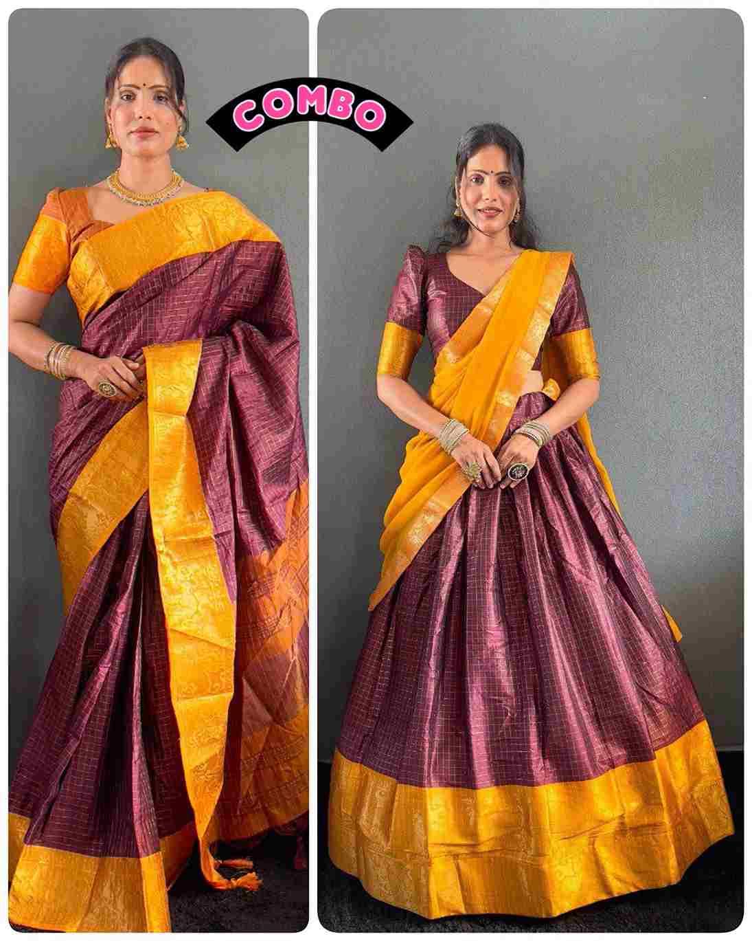 Ab-Checks Combo By Fashid Wholesale 01 To 08 Series Indian Traditional Wear Collection Beautiful Stylish Fancy Colorful Party Wear & Occasional Wear Cotton Silk Sarees With Cotton Lehenga At Wholesale Price