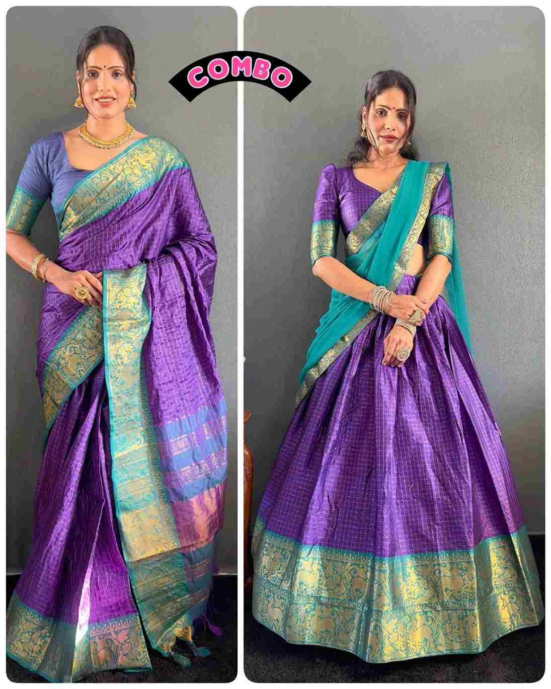 Ab-Checks Combo By Fashid Wholesale 01 To 08 Series Indian Traditional Wear Collection Beautiful Stylish Fancy Colorful Party Wear & Occasional Wear Cotton Silk Sarees With Cotton Lehenga At Wholesale Price