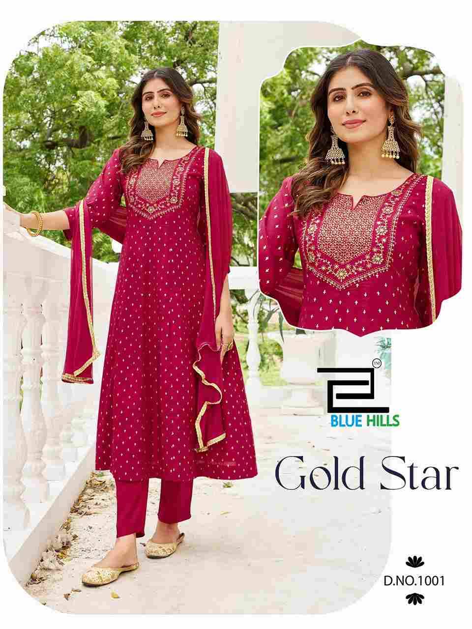 Gold Star By Blue Hills 1001 To 1006 Series Beautiful Festive Suits Colorful Stylish Fancy Casual Wear & Ethnic Wear Rayon Dresses At Wholesale Price