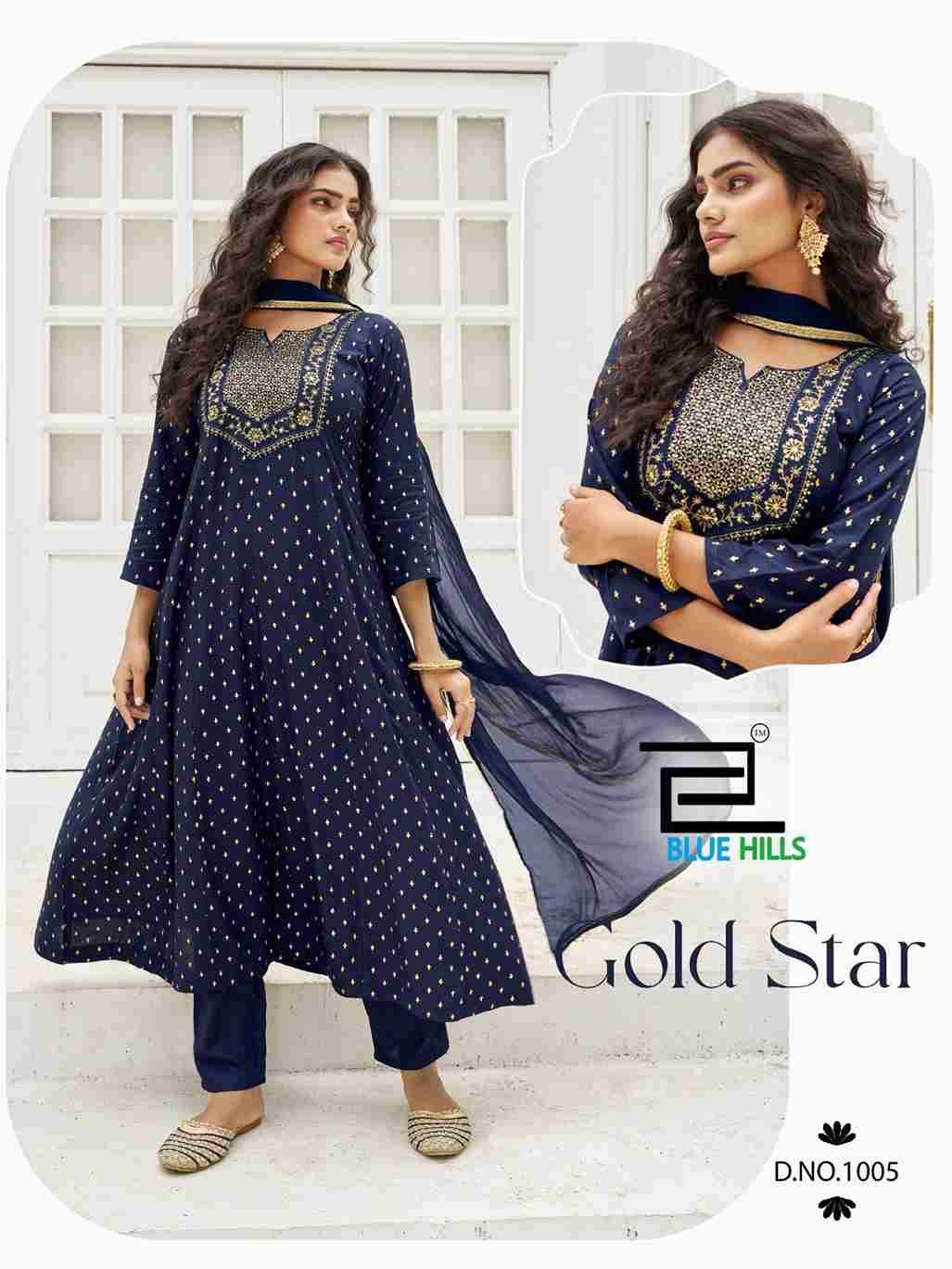 Gold Star By Blue Hills 1001 To 1006 Series Beautiful Festive Suits Colorful Stylish Fancy Casual Wear & Ethnic Wear Rayon Dresses At Wholesale Price