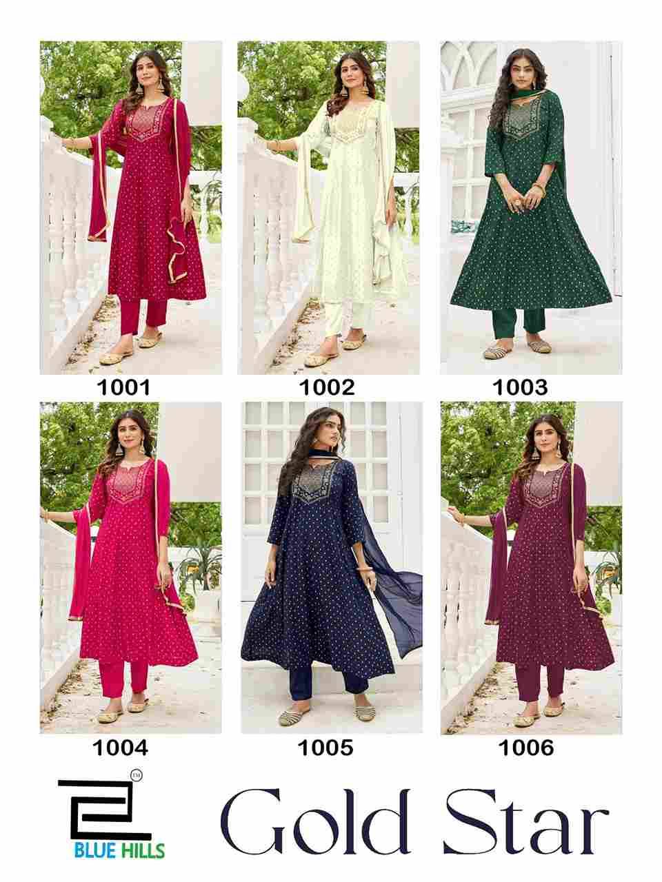 Gold Star By Blue Hills 1001 To 1006 Series Beautiful Festive Suits Colorful Stylish Fancy Casual Wear & Ethnic Wear Rayon Dresses At Wholesale Price