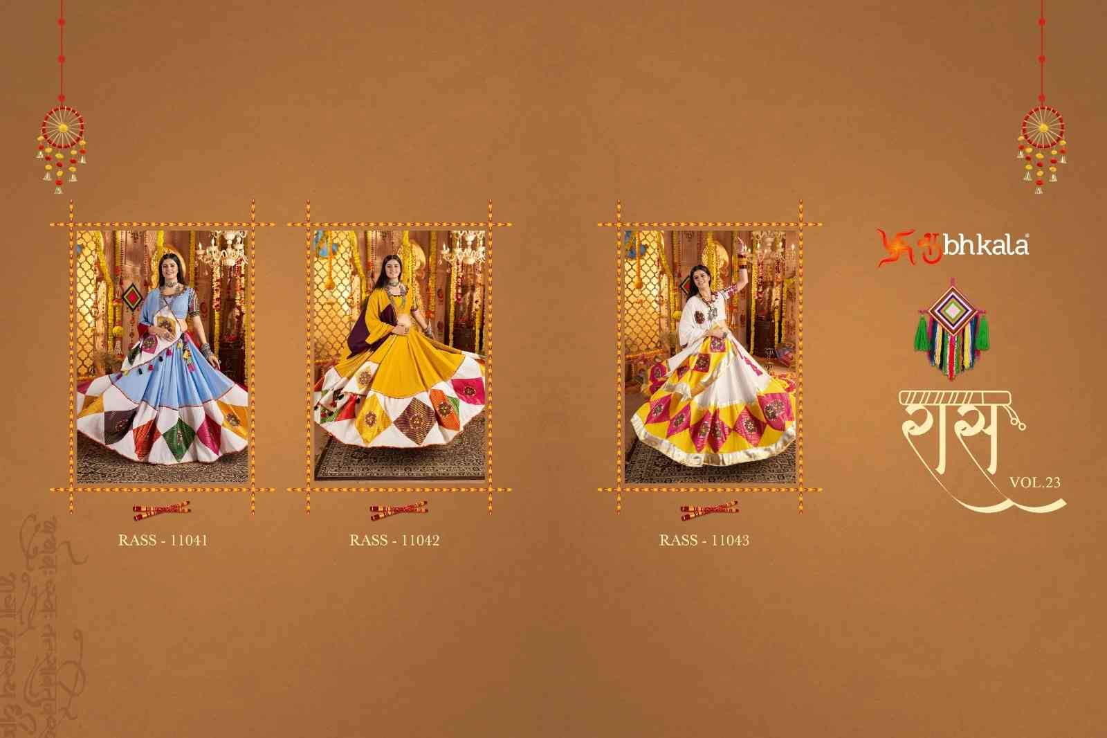Raas Vol-23 By Shubhkala 11041 To 11043 Series Navratri Wear Collection Beautiful Stylish Colorful Fancy Party Wear & Occasional Wear Viscose Cotton Lehengas At Wholesale Price