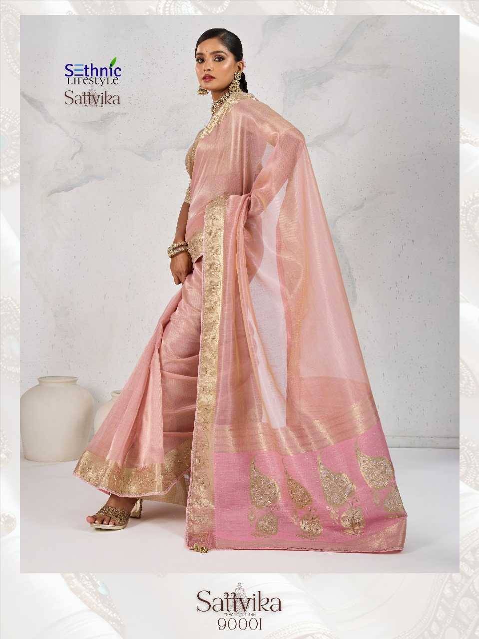 Sattvika By Sethnic 90001 To 90004 Series Indian Traditional Wear Collection Beautiful Stylish Fancy Colorful Party Wear & Occasional Wear Tissue Linen Sarees At Wholesale Price