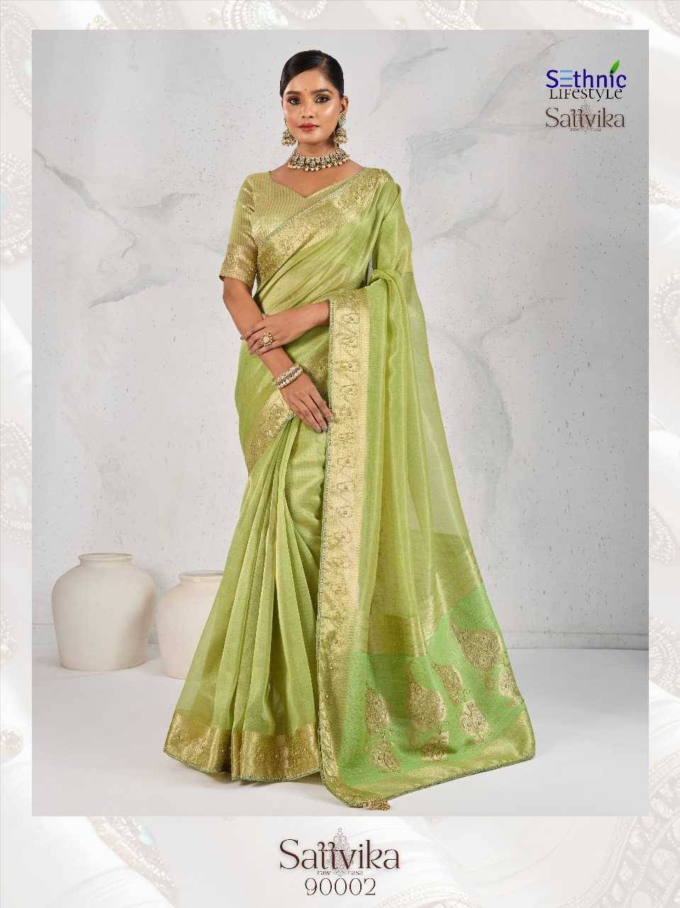 Sattvika By Sethnic 90001 To 90004 Series Indian Traditional Wear Collection Beautiful Stylish Fancy Colorful Party Wear & Occasional Wear Tissue Linen Sarees At Wholesale Price