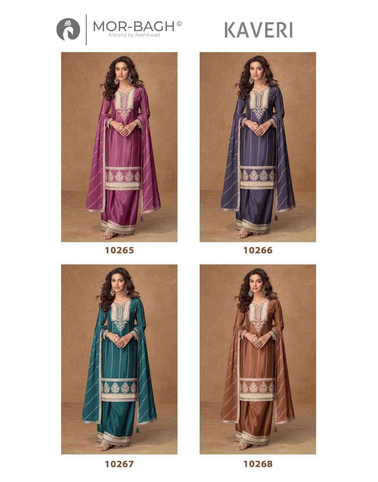 Kaveri By Mor-Bagh 10265 To 10268 Series Beautiful Festive Suits Colorful Stylish Fancy Casual Wear & Ethnic Wear Chinnon Silk With Work Dresses At Wholesale Price