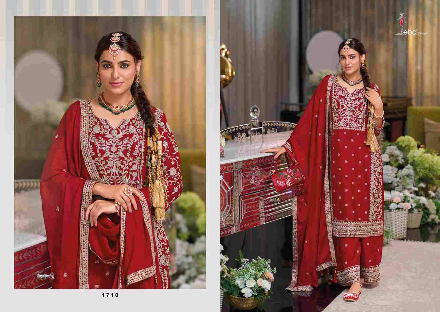 Shayoni By Eba Lifestyle 1708 To 1710 Series Designer Festive Suits Collection Beautiful Stylish Fancy Colorful Party Wear & Occasional Wear Chinnon Dresses At Wholesale Price