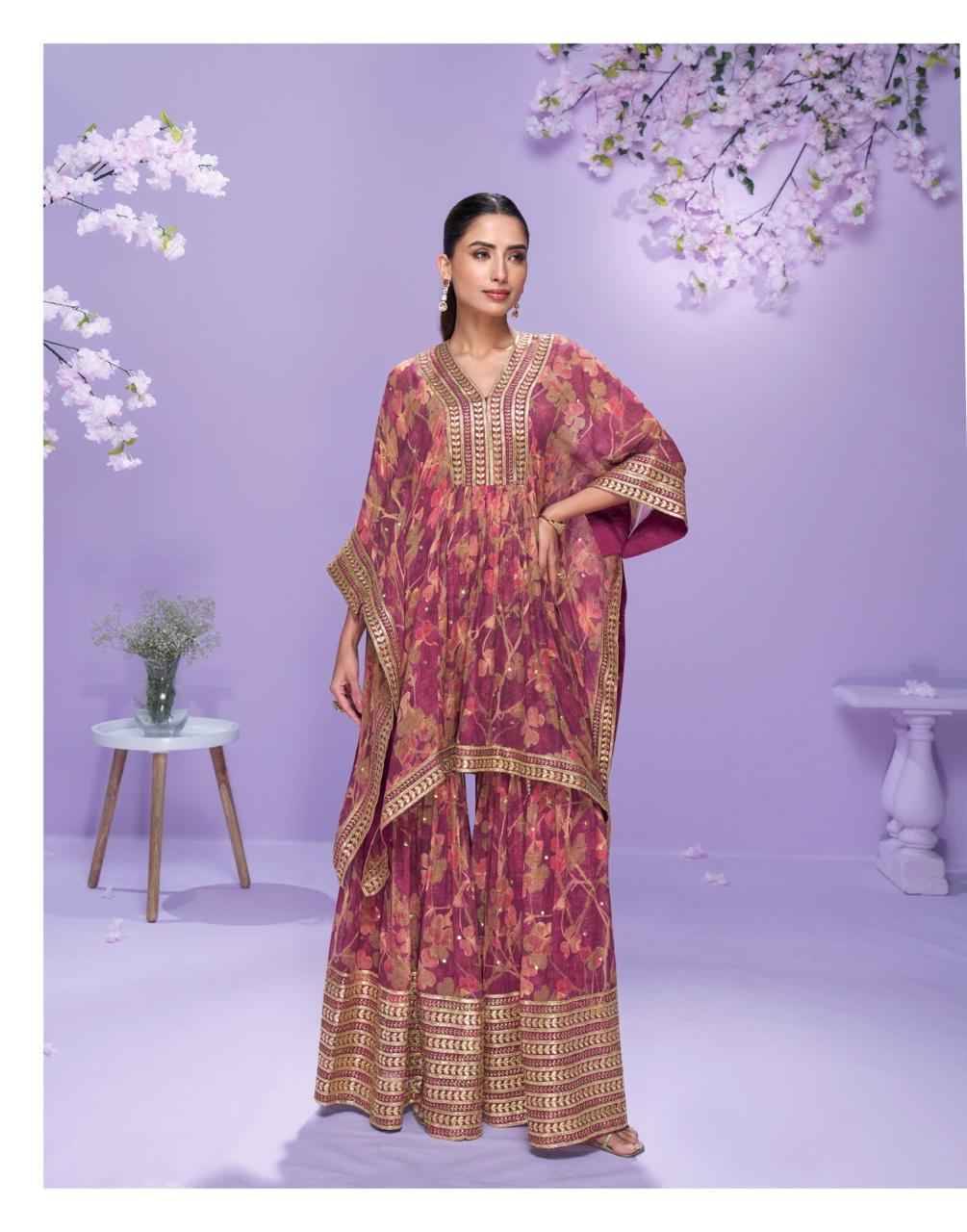 Raahi By Sayuri 10059 To 10061 Series Designer Stylish Fancy Colorful Beautiful Party Wear & Ethnic Wear Collection Premium Georgette Kaftan With Gharara At Wholesale Price