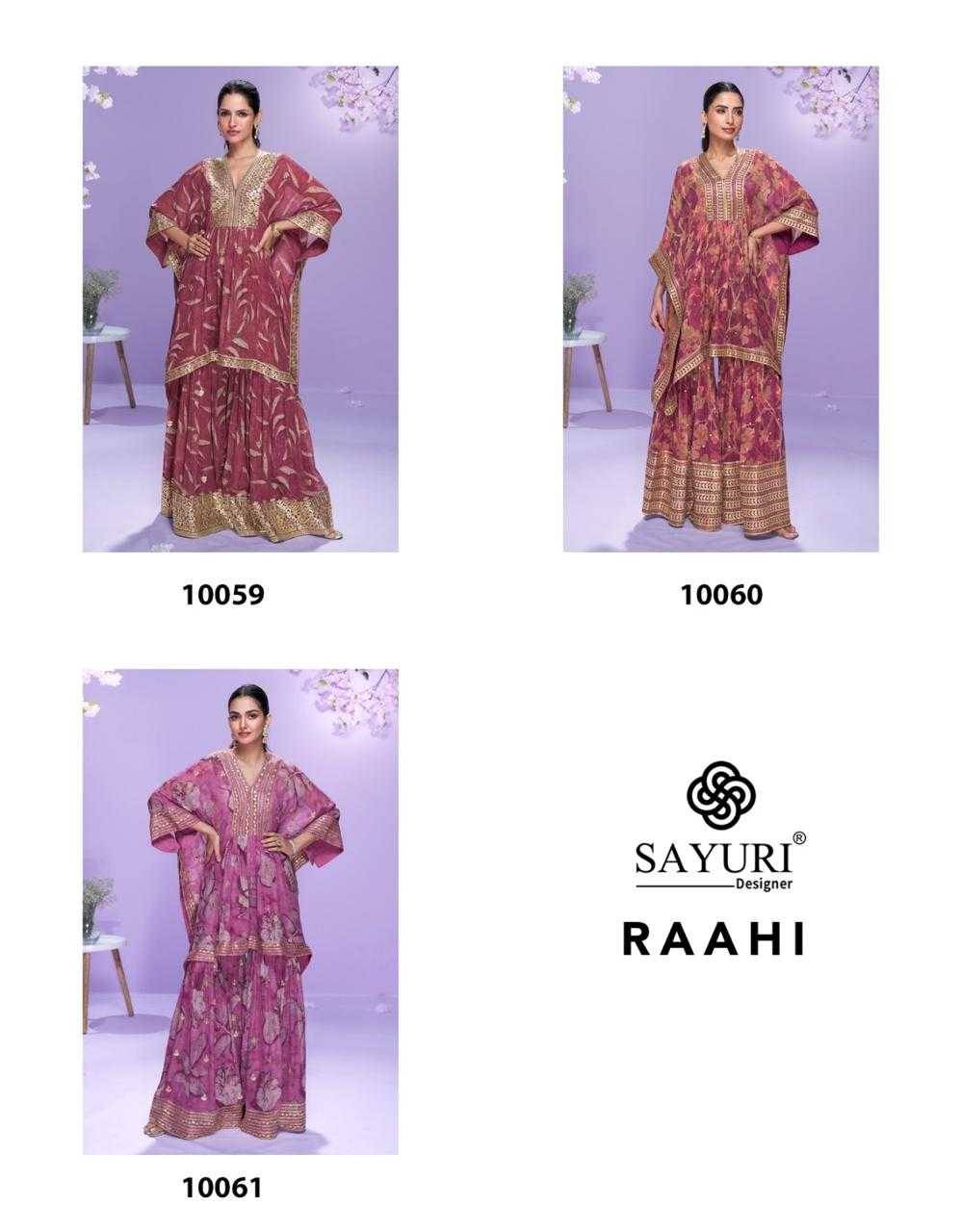Raahi By Sayuri 10059 To 10061 Series Designer Stylish Fancy Colorful Beautiful Party Wear & Ethnic Wear Collection Premium Georgette Kaftan With Gharara At Wholesale Price