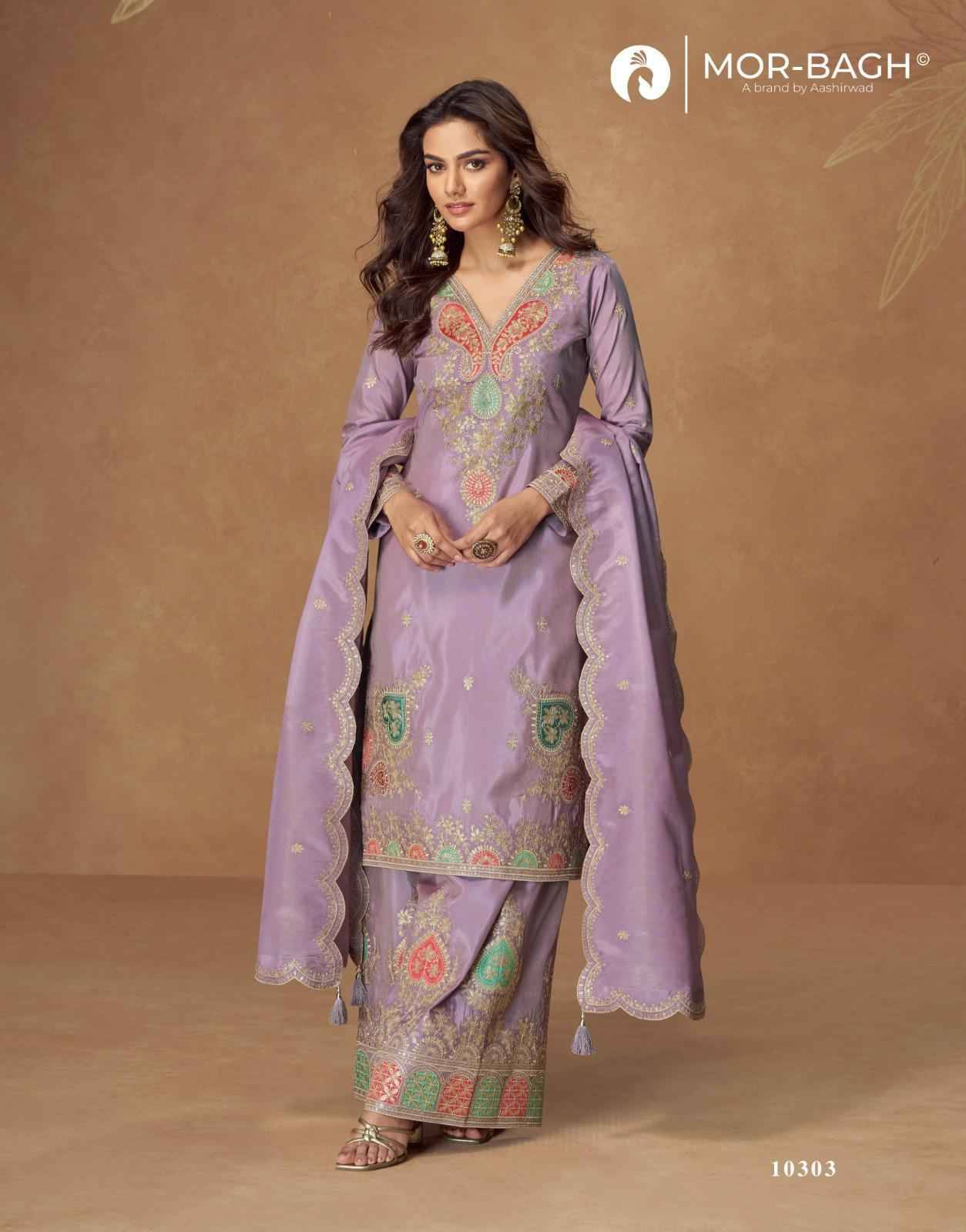 Kashvi By Mor-Bagh 10303 To 10306 Series Beautiful Sharara Suits Colorful Stylish Fancy Casual Wear & Ethnic Wear Simar Silk With Work Dresses At Wholesale Price