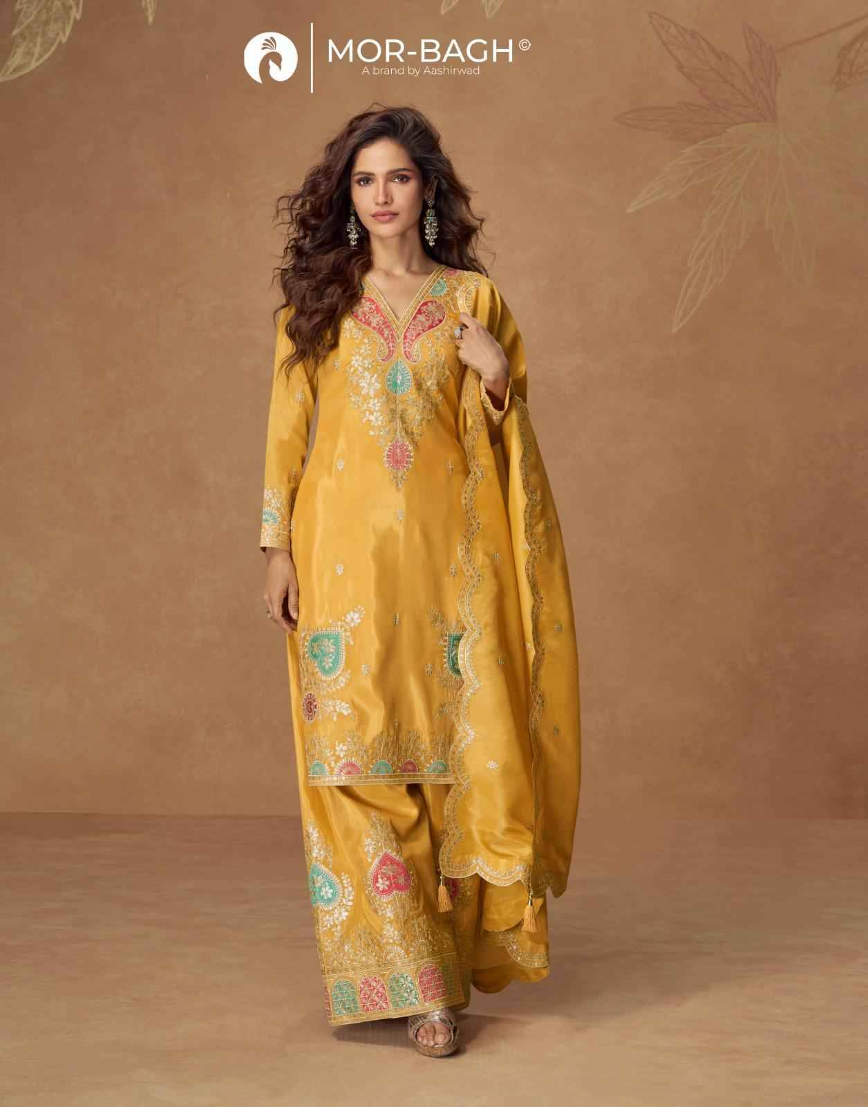 Kashvi By Mor-Bagh 10303 To 10306 Series Beautiful Sharara Suits Colorful Stylish Fancy Casual Wear & Ethnic Wear Simar Silk With Work Dresses At Wholesale Price