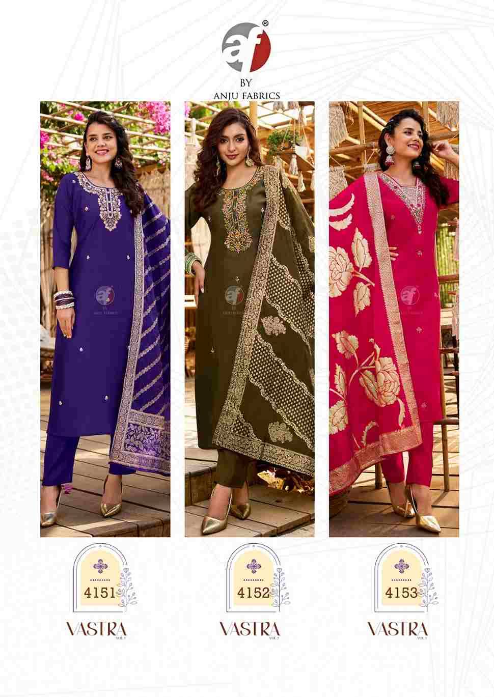 Vastra Vol-5 By Anju Fabrics 4151 To 4156 Series Suits Beautiful Fancy Colorful Stylish Party Wear & Occasional Wear Roman Silk Dresses At Wholesale Price