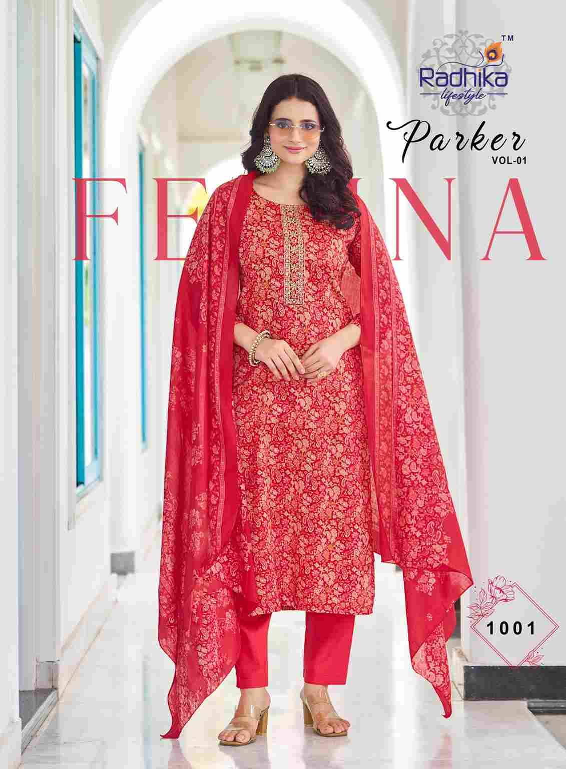 Parker Vol-1 By Radhika Lifestyle 1001 To 1006 Series Beautiful Festive Suits Colorful Stylish Fancy Casual Wear & Ethnic Wear Jam Satin With Work Dresses At Wholesale Price