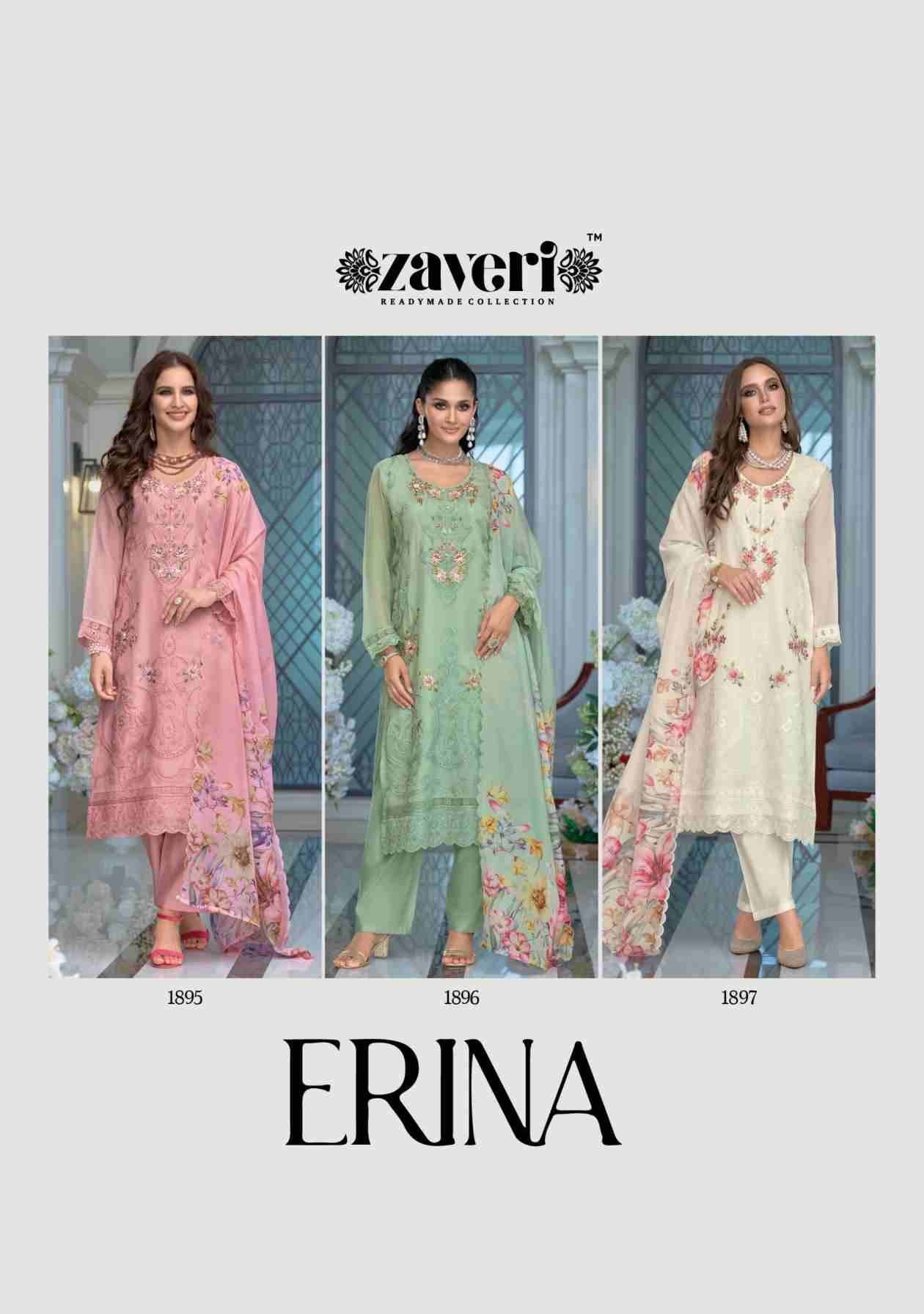 Erina By Zaveri 1895 To 1897 Series Beautiful Festive Suits Colorful Stylish Fancy Casual Wear & Ethnic Wear Soft Organza Embroidery Dresses At Wholesale Price