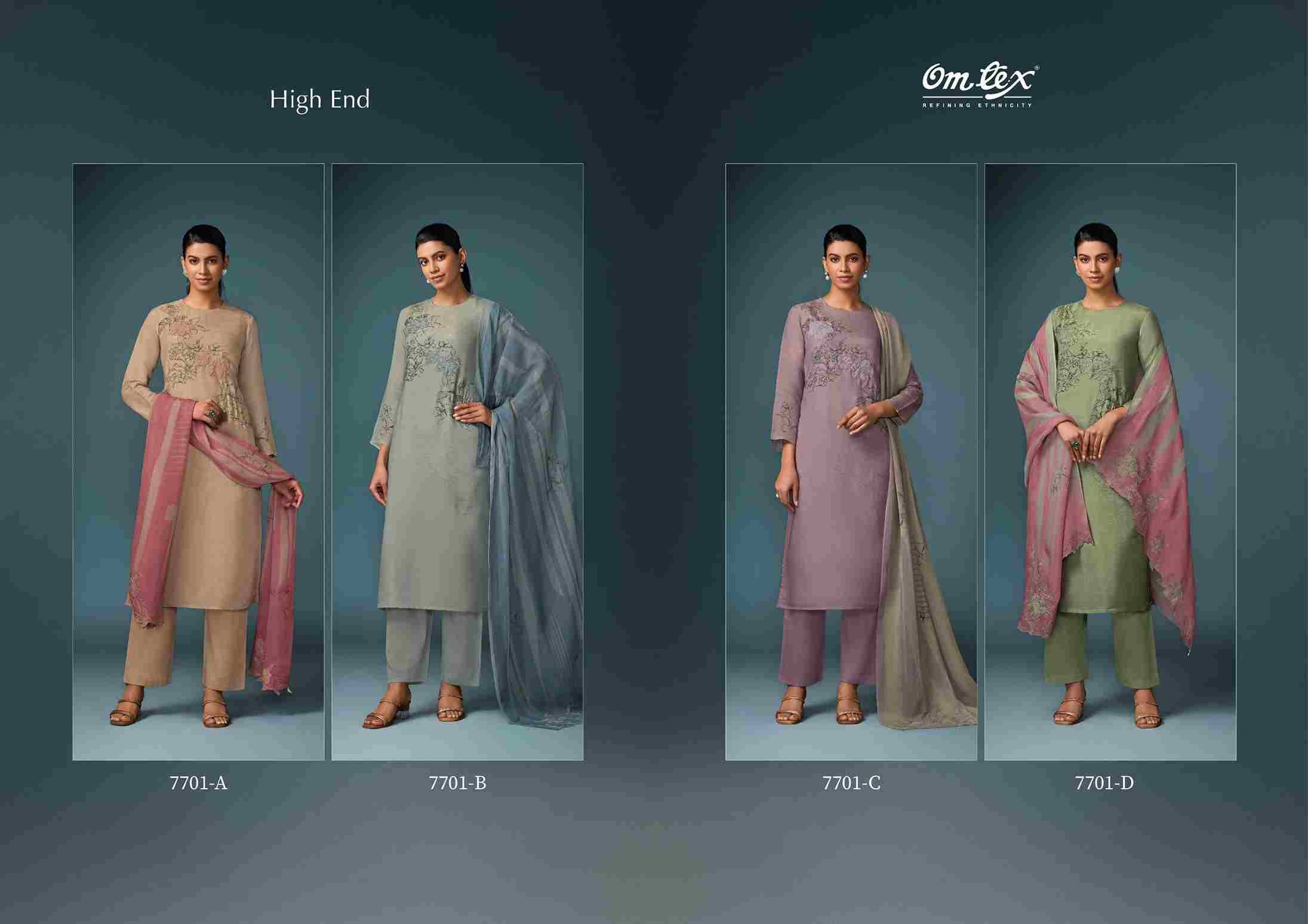 High End By Om Tex 7701-A To 7701-D Series Beautiful Suits Stylish Fancy Colorful Party Wear & Ethnic Wear Silk Dresses At Wholesale Price