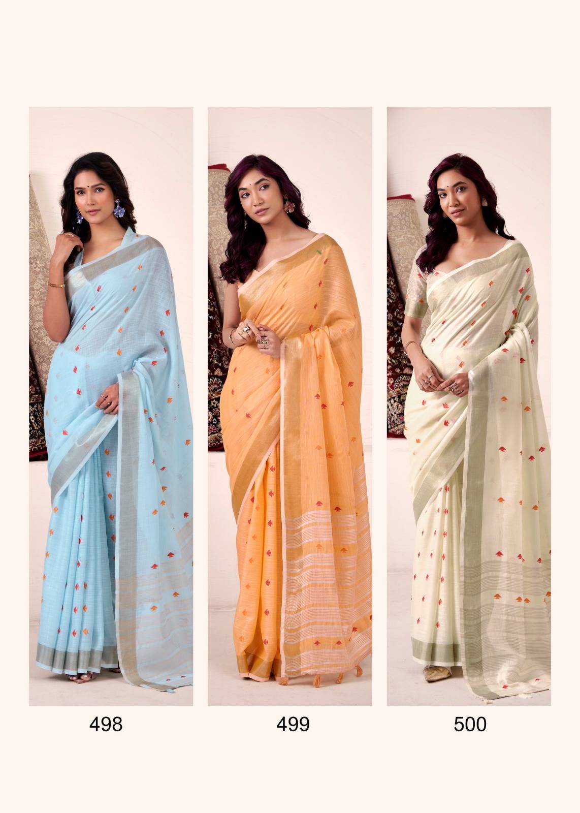 Pieana By Rajpath 498 To 503 Series Indian Traditional Wear Collection Beautiful Stylish Fancy Colorful Party Wear & Occasional Wear Linen Silk Sarees At Wholesale Price
