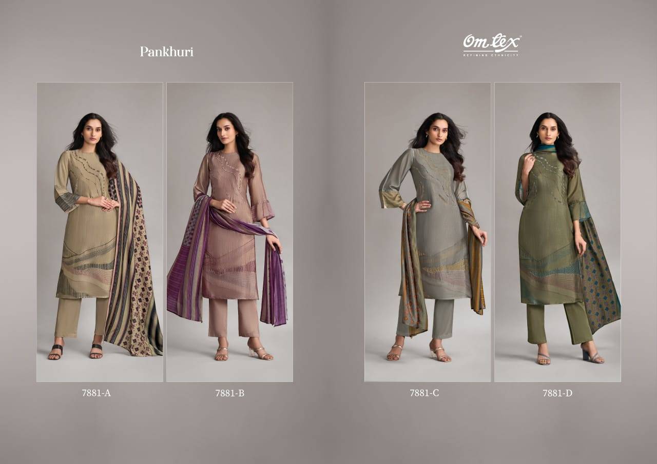Pankhuri By Om Tex 7881-A To 7881-D Series Beautiful Suits Stylish Fancy Colorful Party Wear & Ethnic Wear Silk Dresses At Wholesale Price