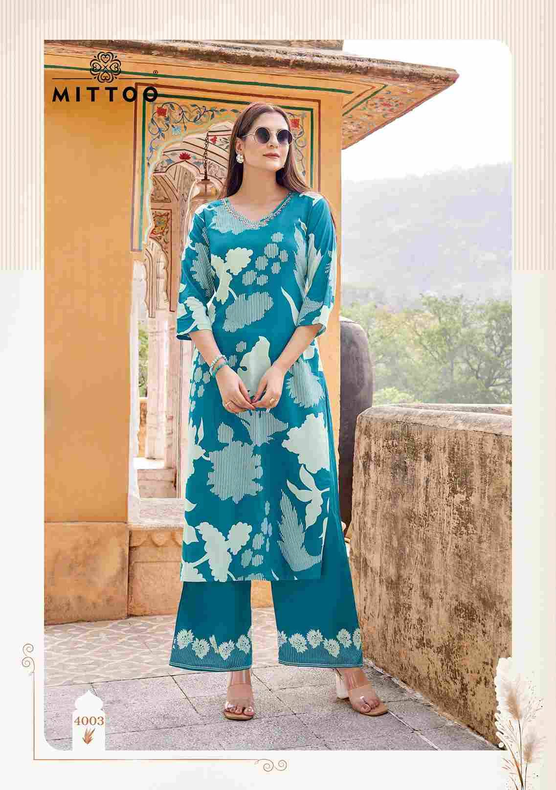 Naisha By Mittoo 4001 To 4006 Series Designer Stylish Fancy Colorful Beautiful Party Wear & Ethnic Wear Collection Rayon Print Kurtis With Bottom At Wholesale Price