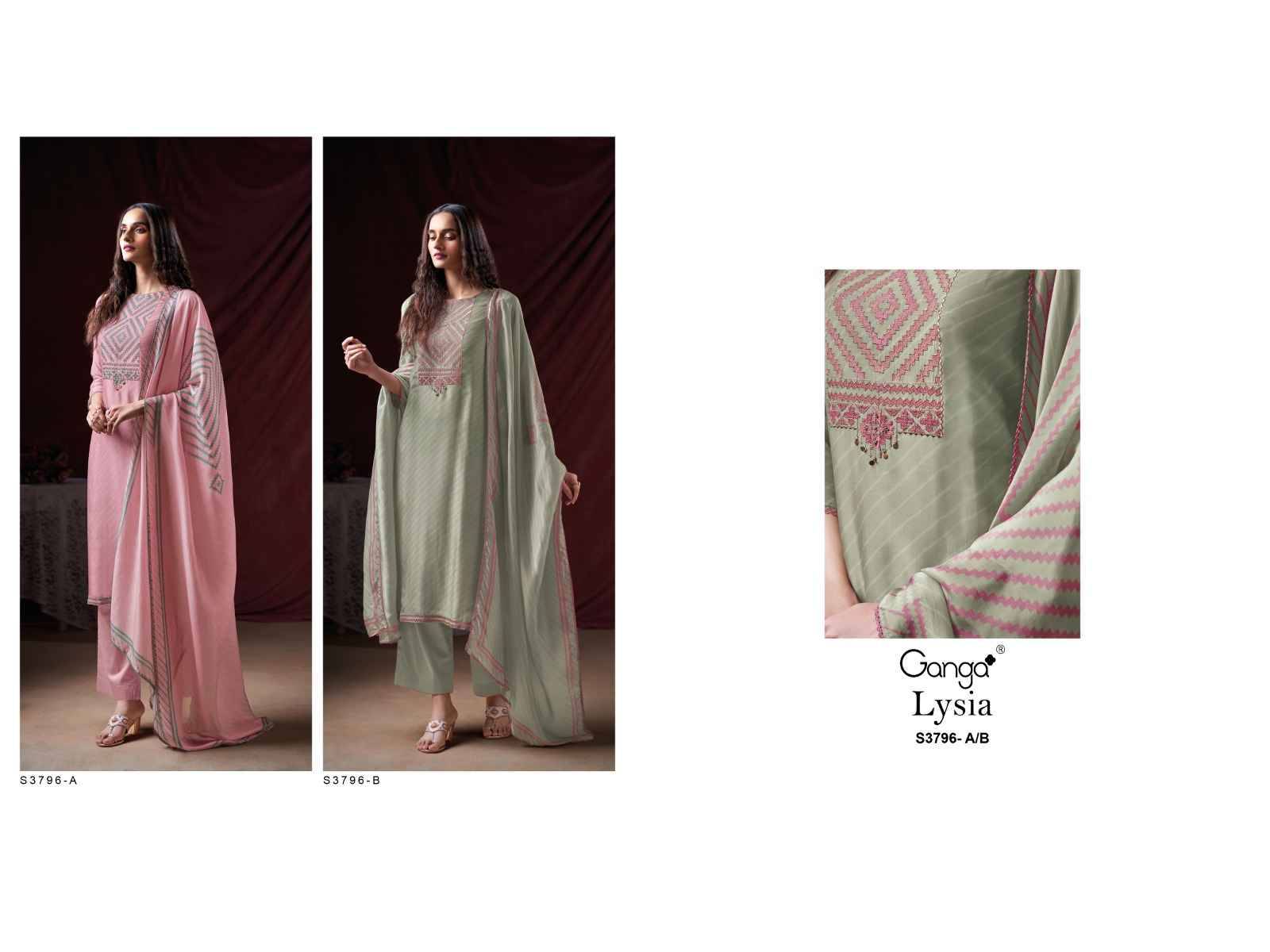Lysia-3796 By Ganga Fashion 3796-A To 3796-B Series Beautiful Festive Suits Colorful Stylish Fancy Casual Wear & Ethnic Wear Pure Bemberg Silk Dresses At Wholesale Price