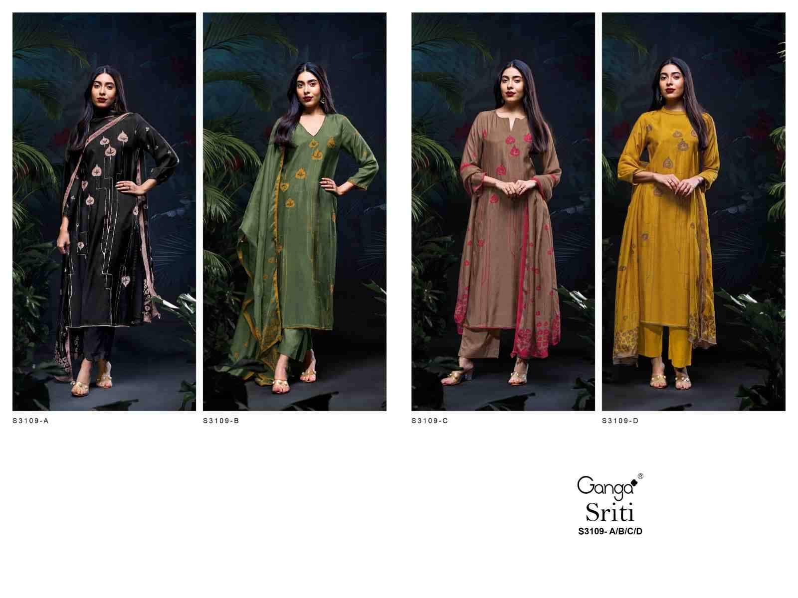 Sriti-3109 By Ganga Fashion 3109-A To 3109-D Series Beautiful Festive Suits Colorful Stylish Fancy Casual Wear & Ethnic Wear Pure Bemberg Silk Dresses At Wholesale Price