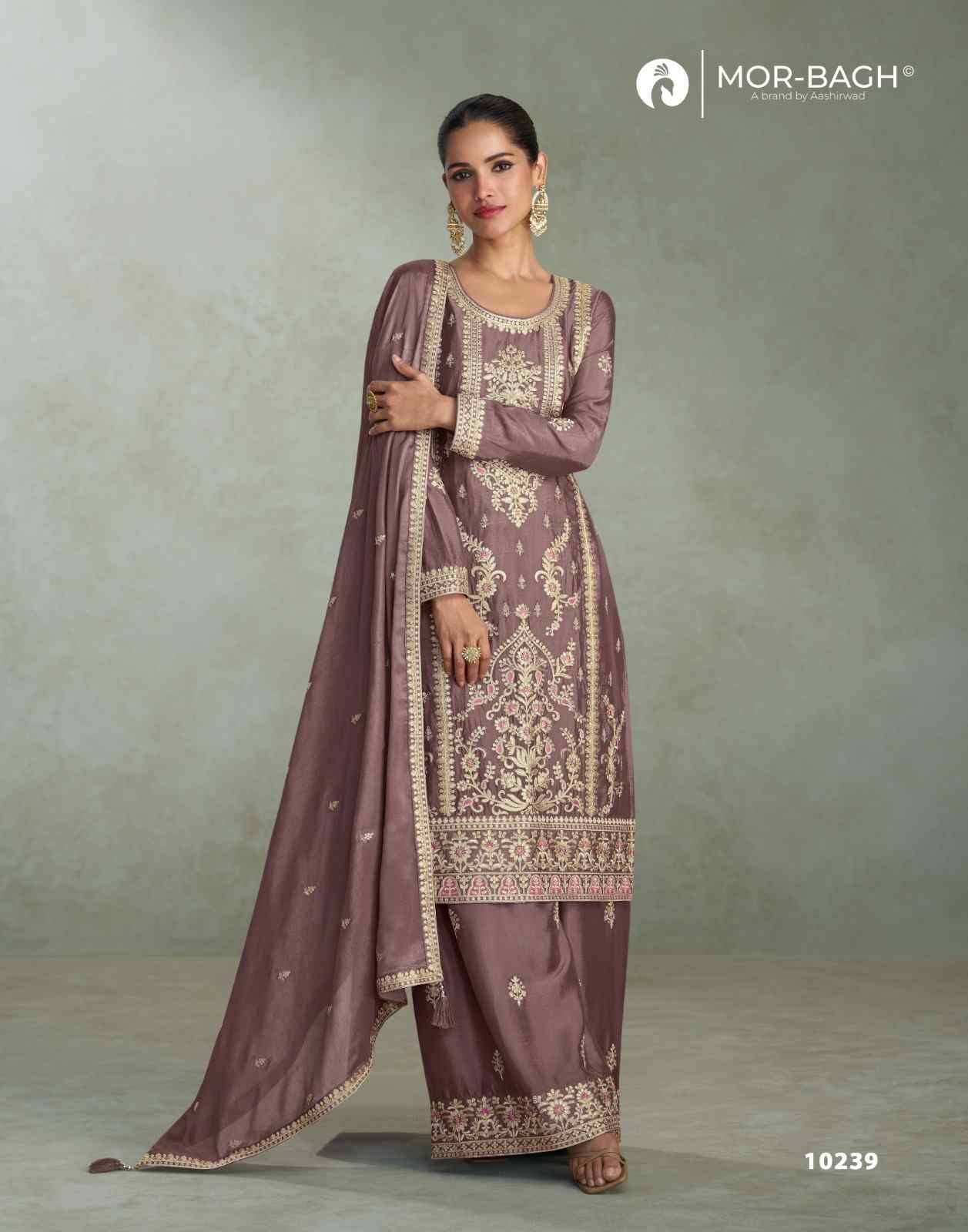 Mira By Mor-Bagh 10239 To 10341 Series Beautiful Festive Suits Colorful Stylish Fancy Casual Wear & Ethnic Wear Chinnon Silk With Work Dresses At Wholesale Price