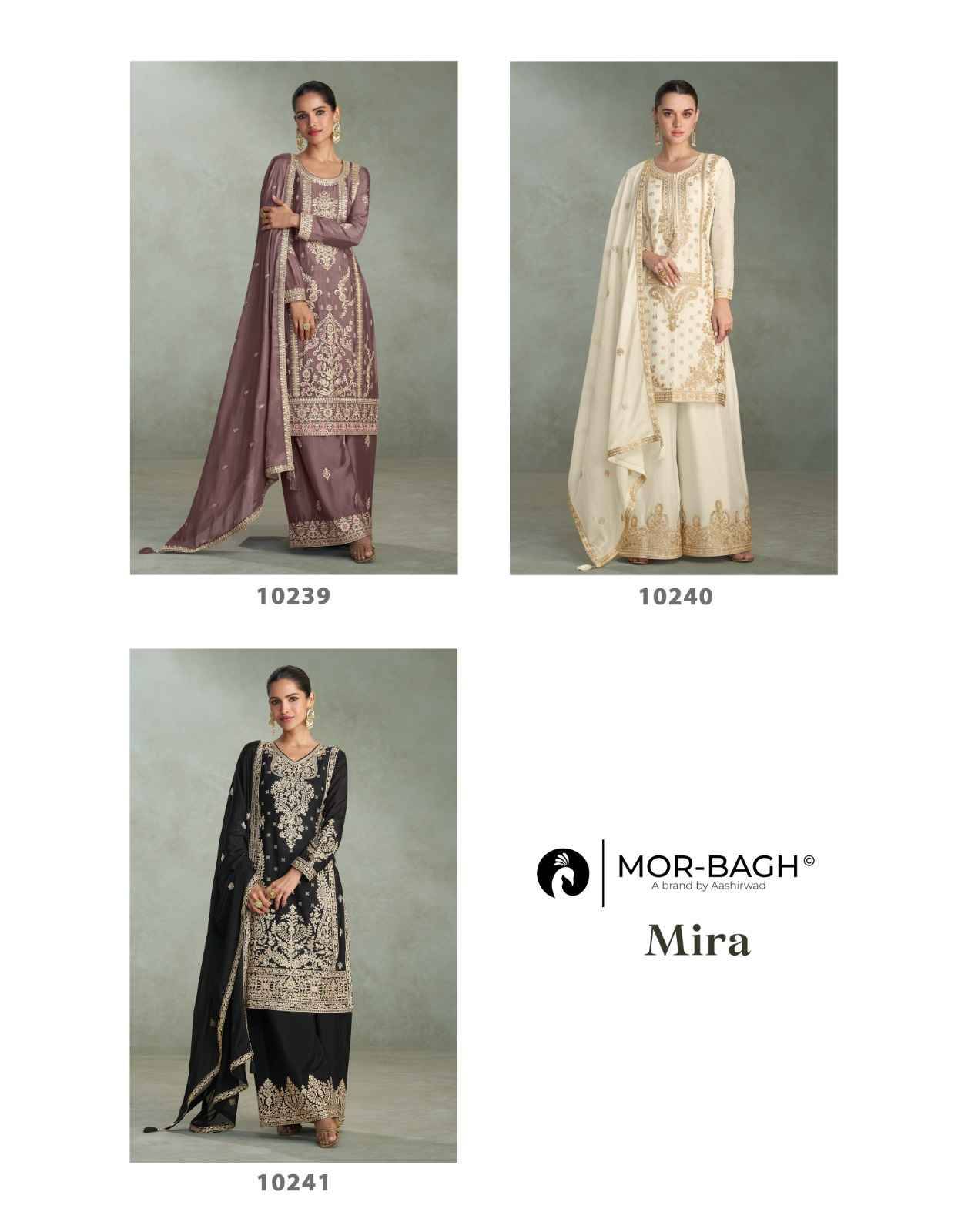 Mira By Mor-Bagh 10239 To 10341 Series Beautiful Festive Suits Colorful Stylish Fancy Casual Wear & Ethnic Wear Chinnon Silk With Work Dresses At Wholesale Price