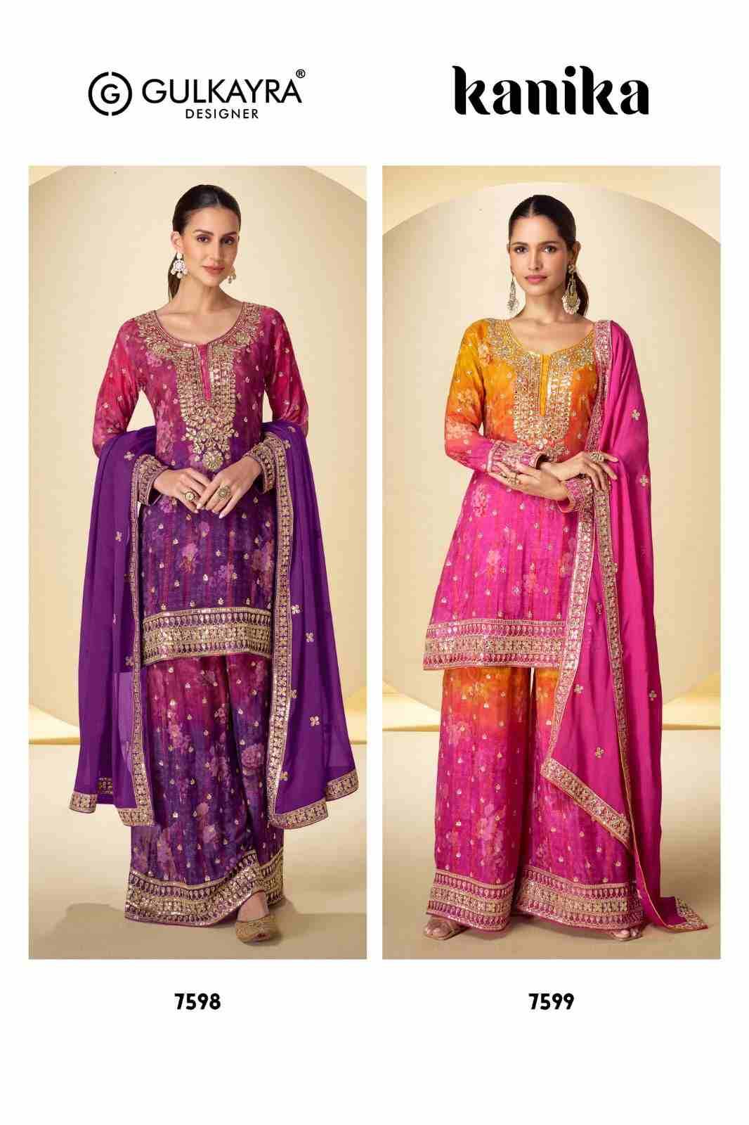 Kanika By Gulkayra Designer 7598 To 7599 Series Beautiful Sharara Suits Colorful Stylish Fancy Casual Wear & Ethnic Wear Chinnon Dresses At Wholesale Price