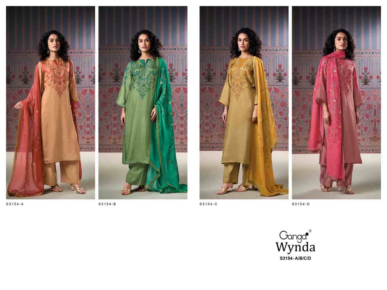 Wynda-3154 By Ganga Fashion 3154-A To 3154-D Series Beautiful Festive Suits Colorful Stylish Fancy Casual Wear & Ethnic Wear Pure Silk Dresses At Wholesale Price
