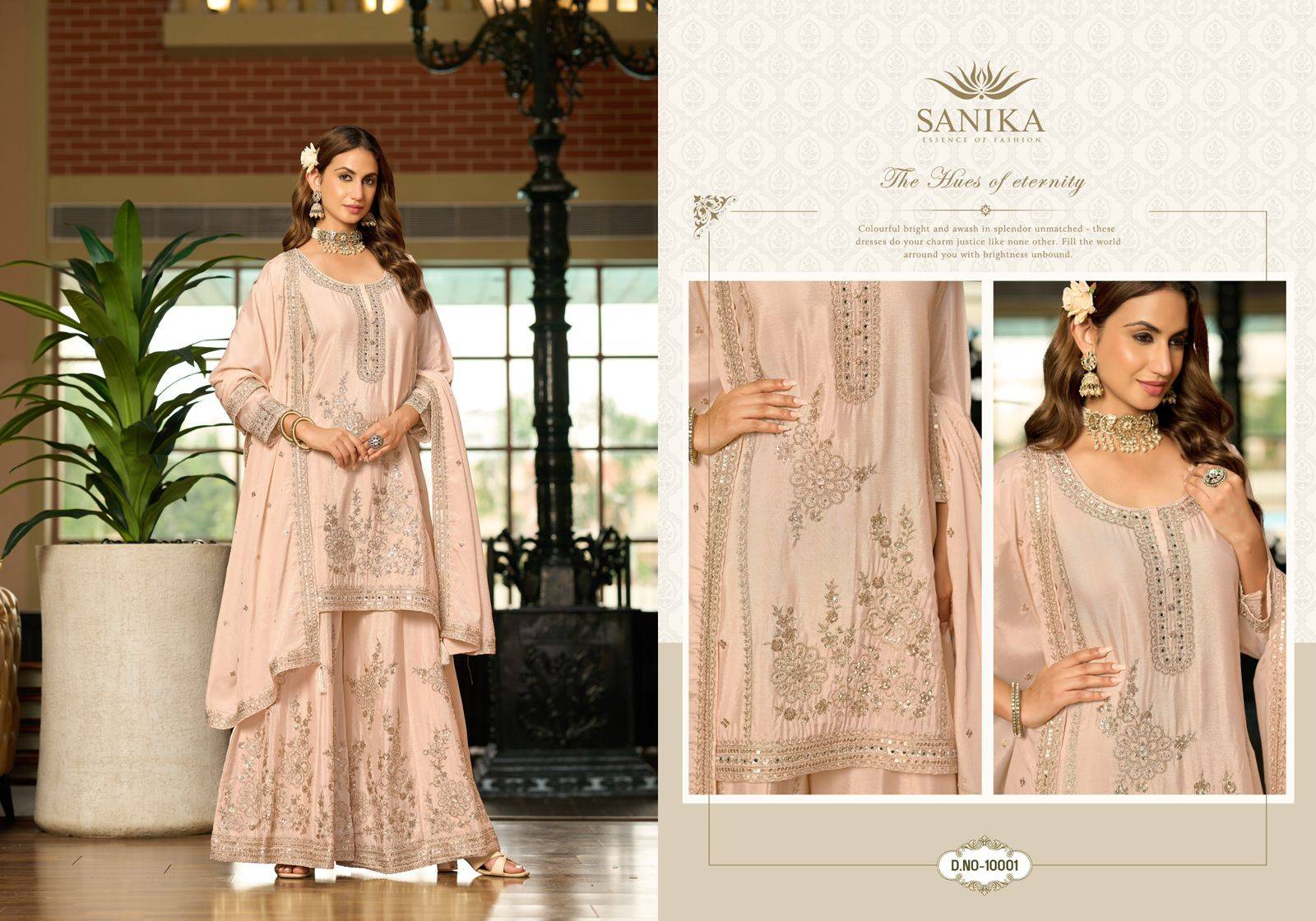 Nazrana By Sanika 10001 To 10003 Series Designer Sharara Suits Collection Beautiful Stylish Fancy Colorful Party Wear & Occasional Wear Chinnon Silk Dresses At Wholesale Price