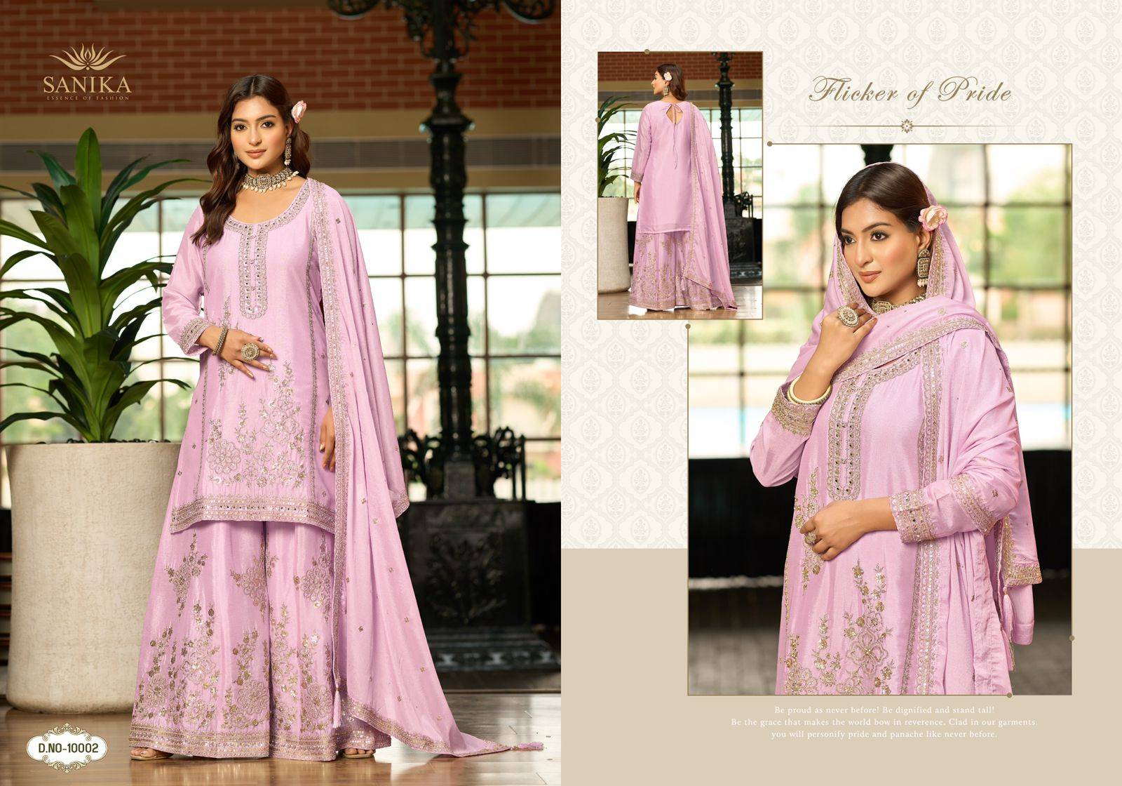 Nazrana By Sanika 10001 To 10003 Series Designer Sharara Suits Collection Beautiful Stylish Fancy Colorful Party Wear & Occasional Wear Chinnon Silk Dresses At Wholesale Price