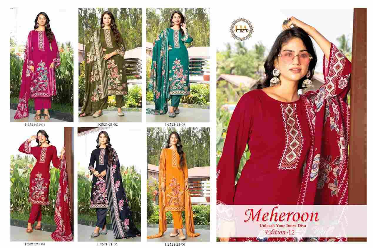 Meheroon Vol-12 By Harshit Fashion Hub 2521-21-01 To 2521-21-06 Series Beautiful Suits Colorful Stylish Fancy Casual Wear & Ethnic Wear Pure Viscose Rayon Print Dresses At Wholesale Price