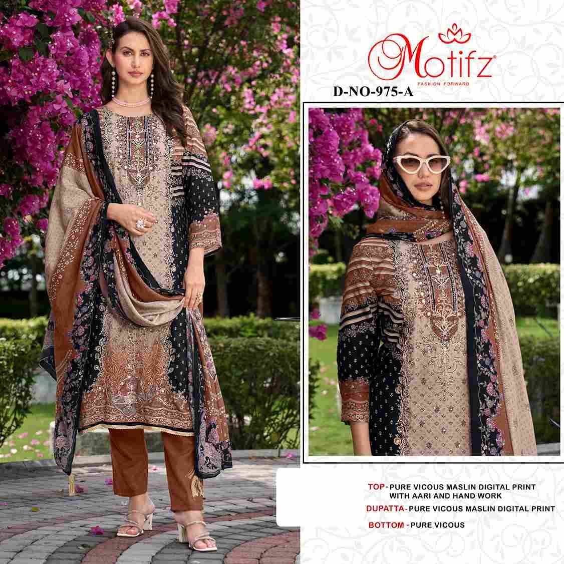 Motifz Hit Design 975 Colours By Motifz 975-A To 975-D Series Beautiful Pakistani Suits Colorful Stylish Fancy Casual Wear & Ethnic Wear Viscose Muslin Dresses At Wholesale Price