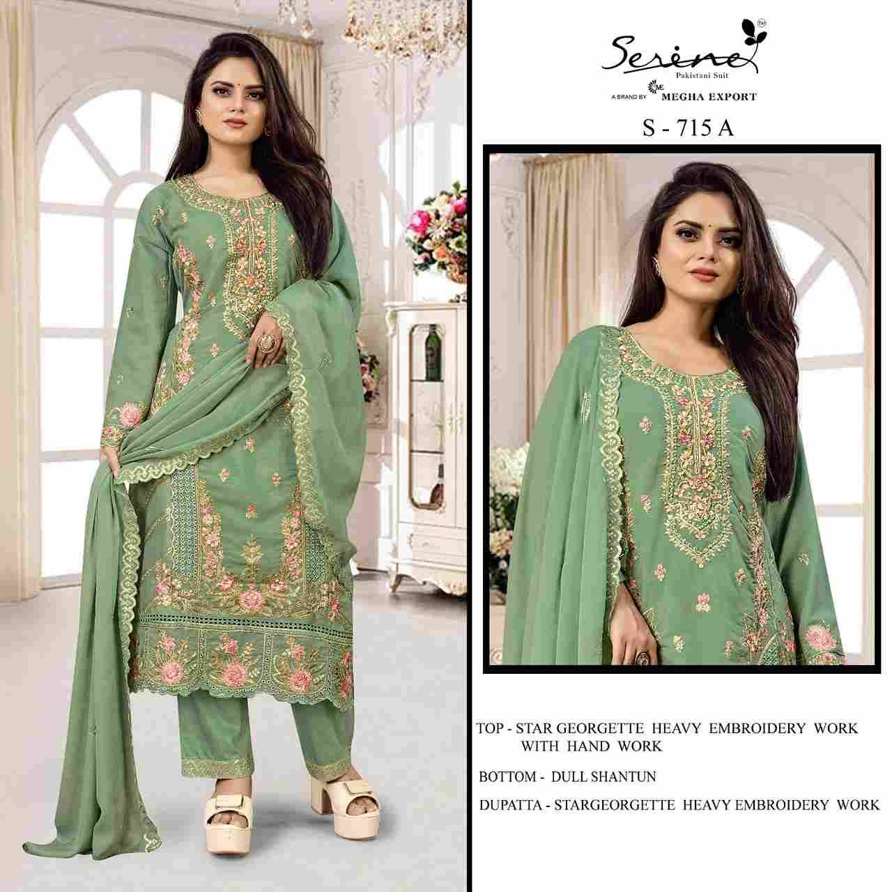 Serene Hit Design S-715 Colours By Serene S-715-A To S-715-D Series Designer Pakistani Suits Beautiful Fancy Colorful Stylish Party Wear & Occasional Wear Faux Georgette Embroidered Dresses At Wholesale Price