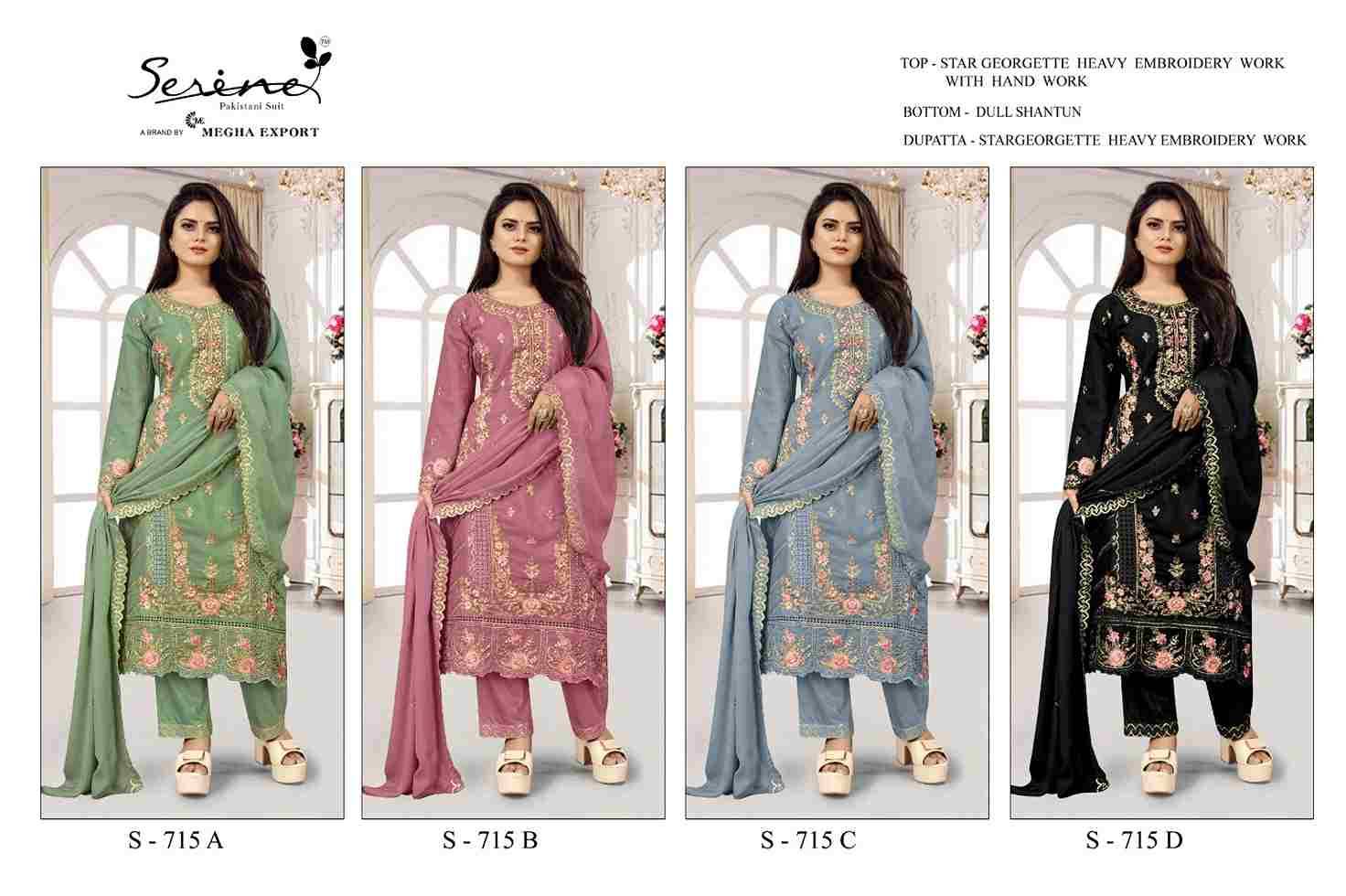 Serene Hit Design S-715 Colours By Serene S-715-A To S-715-D Series Designer Pakistani Suits Beautiful Fancy Colorful Stylish Party Wear & Occasional Wear Faux Georgette Embroidered Dresses At Wholesale Price