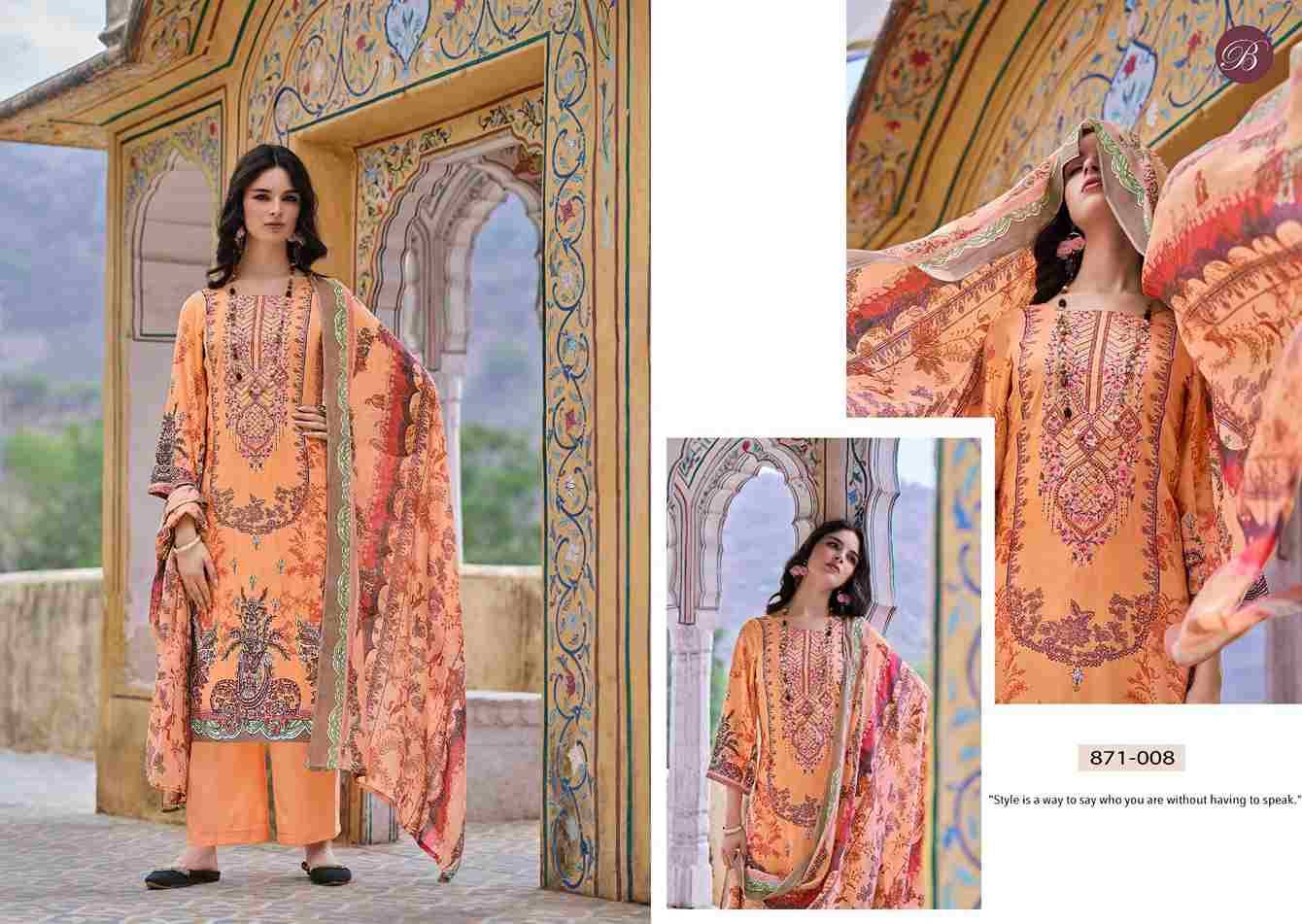 Riwayat Vol-13 By Belliza 871-001 To 871-008 Series Beautiful Festive Suits Stylish Fancy Colorful Casual Wear & Ethnic Wear Pure Viscose Rayon Print Dresses At Wholesale Price