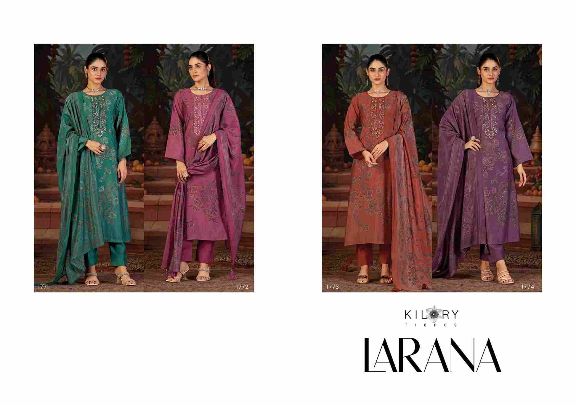 Larana By Kilory 1771 To 1774 Series Beautiful Festive Suits Colorful Stylish Fancy Casual Wear & Ethnic Wear Pure Muslin Silk Dresses At Wholesale Price
