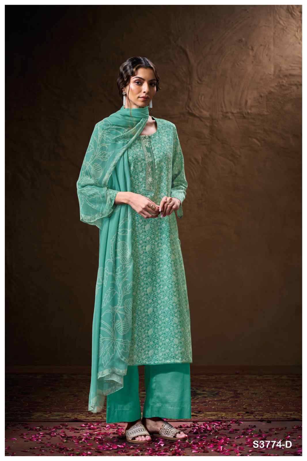 Monaly-3774 By Ganga Fashion 3774-A To 3774-D Series Beautiful Festive Suits Colorful Stylish Fancy Casual Wear & Ethnic Wear Pure Cotton Satin Dresses At Wholesale Price