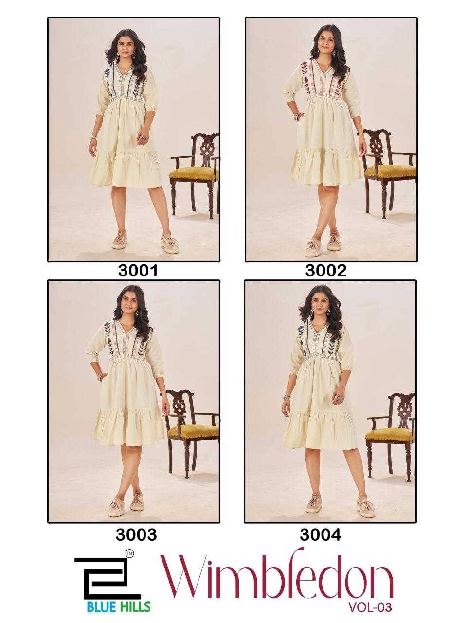 Wimbledon Vol-3 By Blue Hills 3001 To 3004 Series Beautiful Stylish Fancy Colorful Casual Wear & Ethnic Wear Cotton Flex Kurtis At Wholesale Price