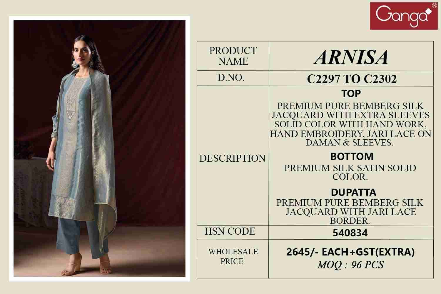 Arnisa By Ganga Fashion 2297 To 2302 Series Beautiful Festive Suits Colorful Stylish Fancy Casual Wear & Ethnic Wear Pure Bemberg Silk Dresses At Wholesale Price