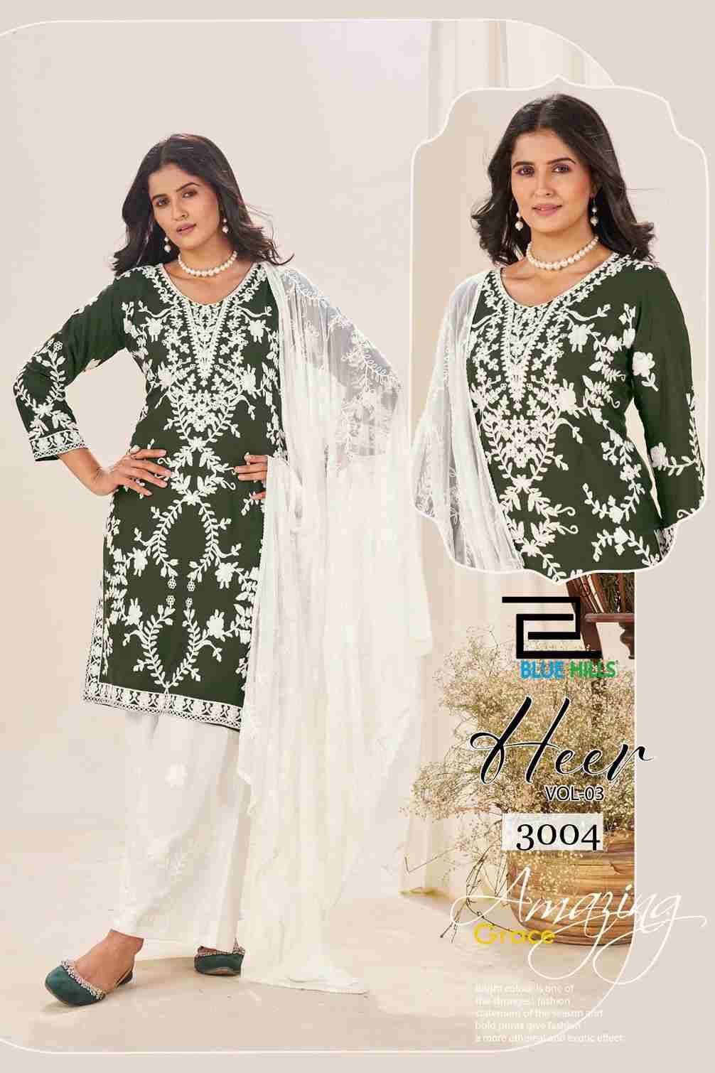 Heer Vol-3 By Blue Hills 3001 To 3004 Series Designer Festive Suits Beautiful Fancy Colorful Stylish Party Wear & Occasional Wear Rayon Dresses At Wholesale Price