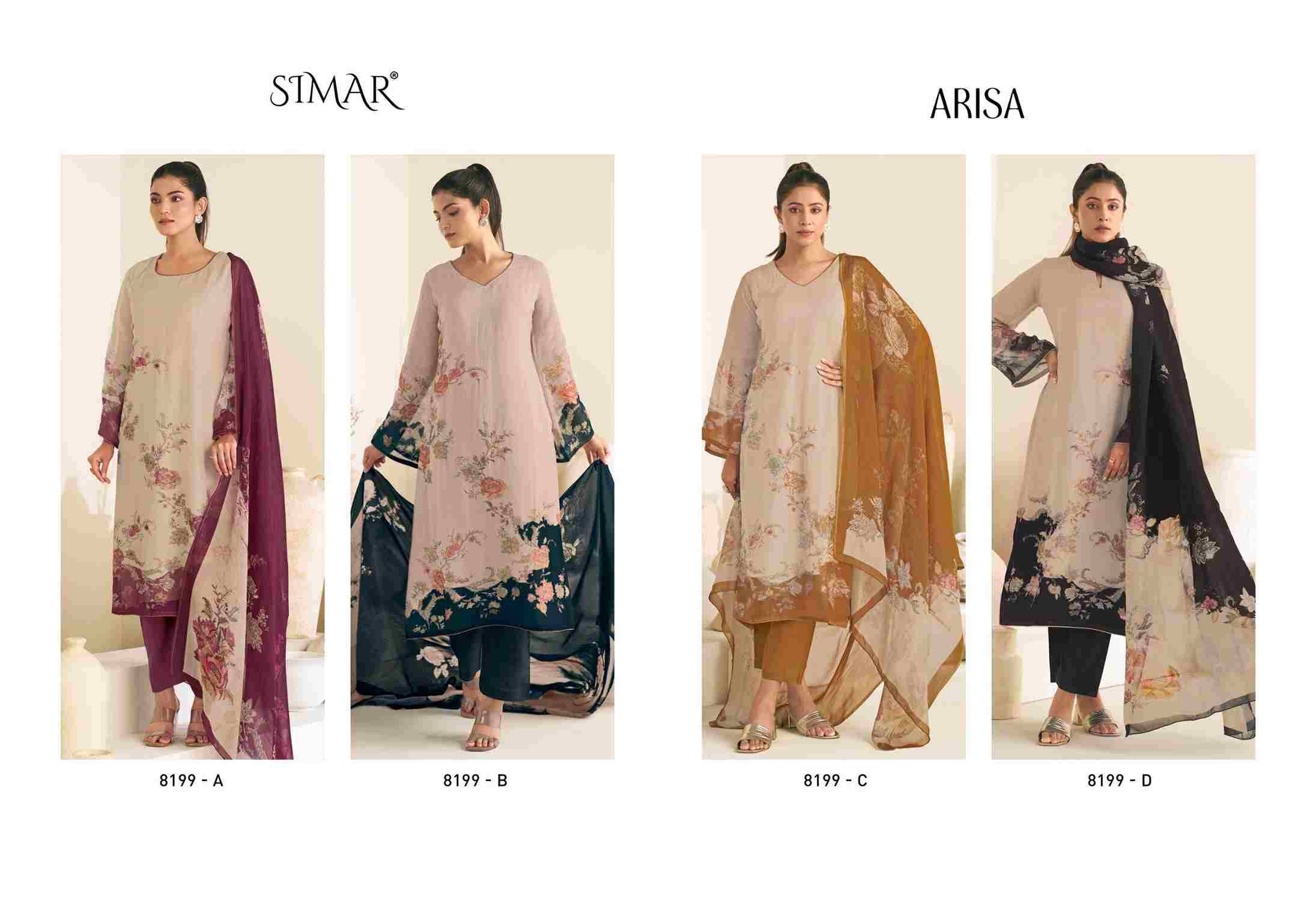 Arisa By Simar 8199-A To 8199-D Series Designer Festive Suits Beautiful Stylish Fancy Colorful Party Wear & Occasional Wear Pure Viscose Organza Dresses At Wholesale Price