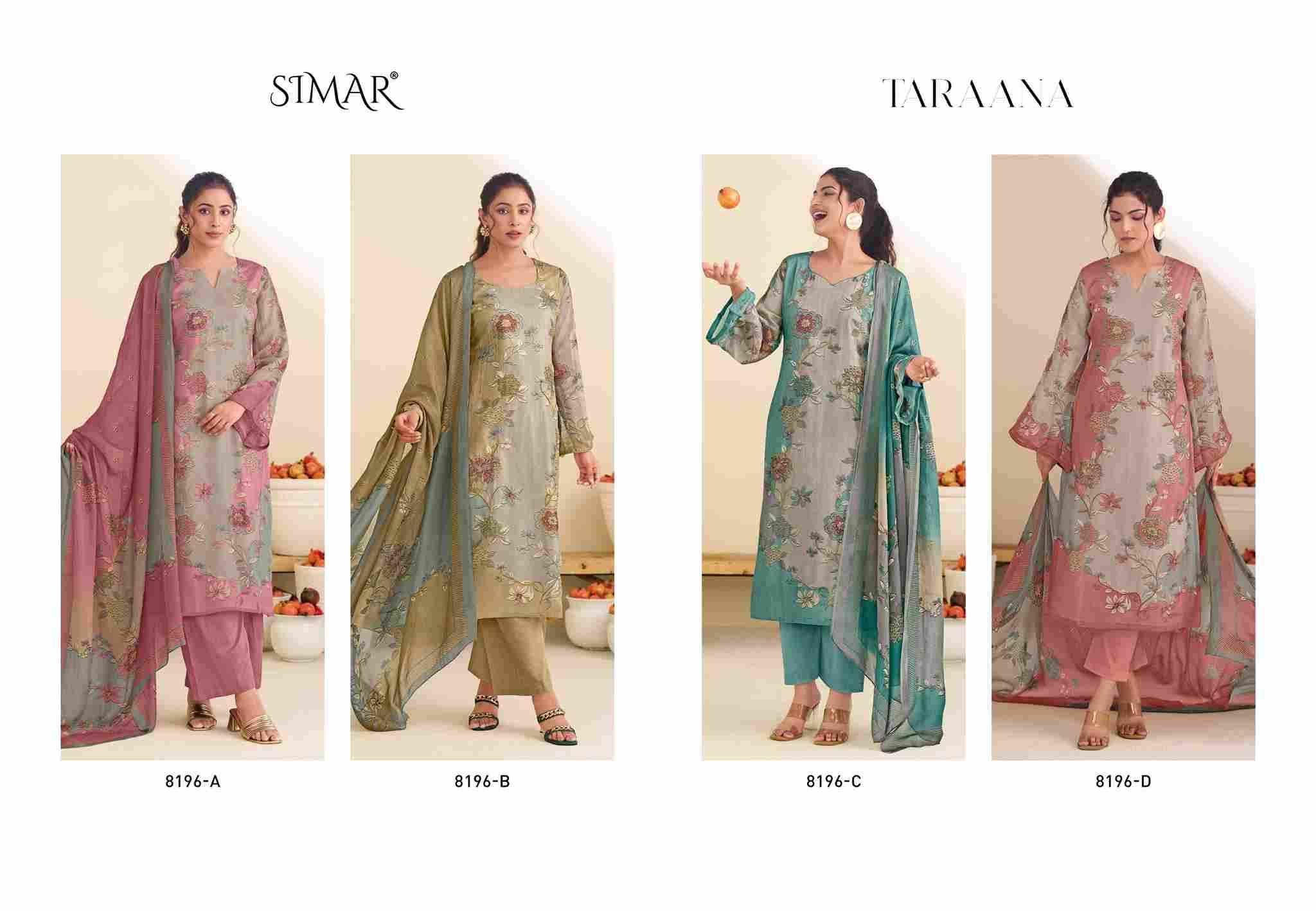 Taraana By Simar 8196-A To 8196-D Series Designer Festive Suits Beautiful Stylish Fancy Colorful Party Wear & Occasional Wear Pure Viscose Organza Dresses At Wholesale Price
