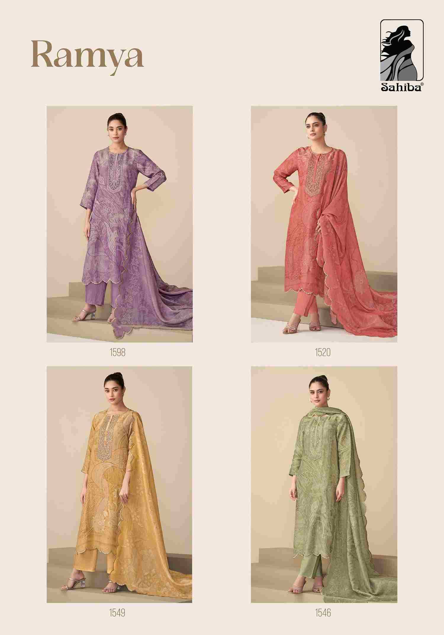 Ramya By Sahiba Fabrics Beautiful Festive Suits Colorful Stylish Fancy Casual Wear & Ethnic Wear Pure Simmer Tissue Dresses At Wholesale Price