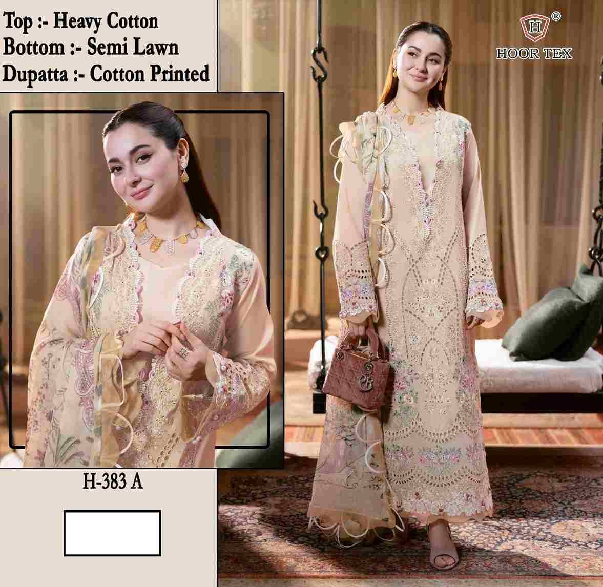 Hoor Tex Hit Design H-383 Colours By Hoor Tex H-383-A To H-383-B Series Designer Festive Pakistani Suits Collection Beautiful Stylish Fancy Colorful Party Wear & Occasional Wear Cotton With Embroidered Dresses At Wholesale Price